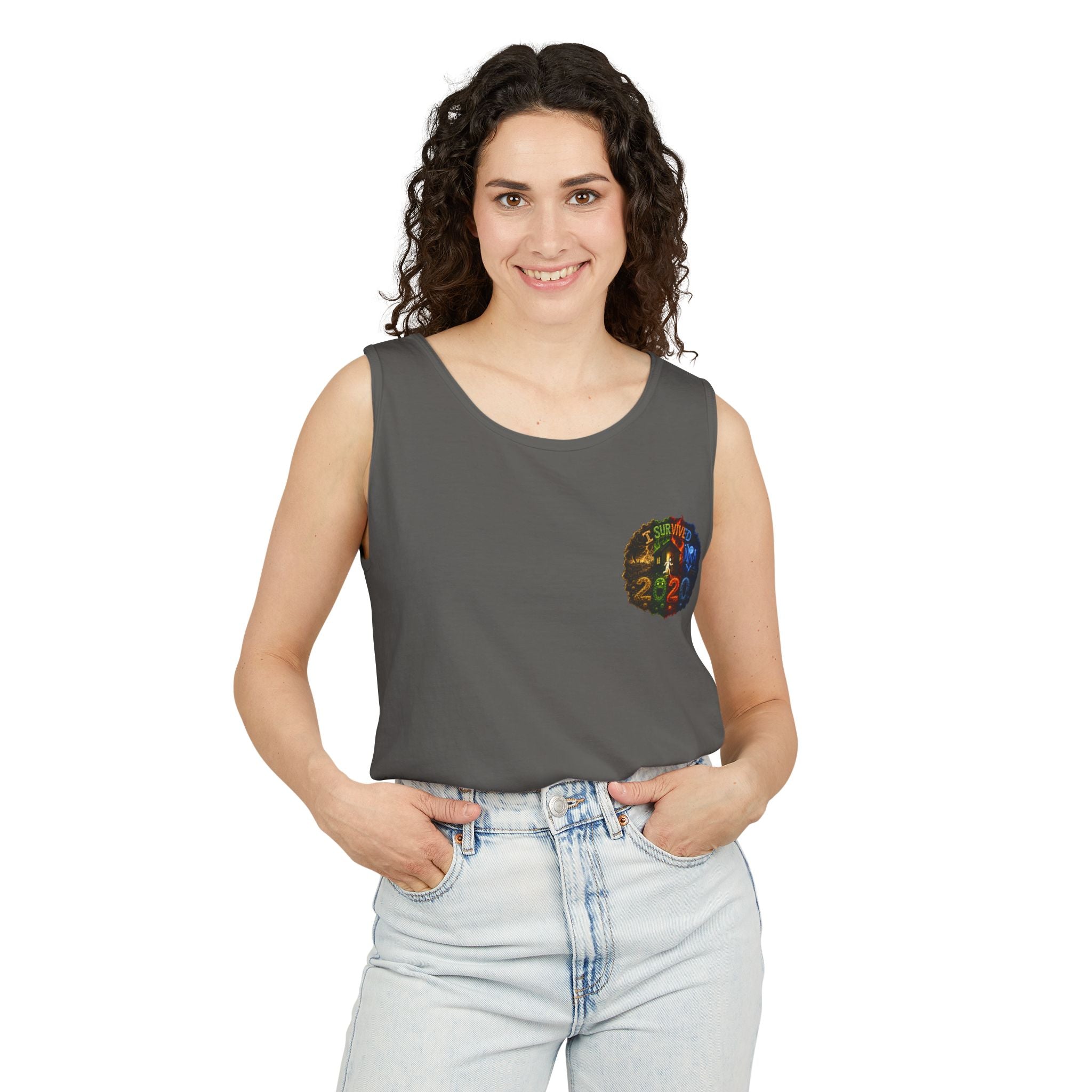 I Survived 2020 — "No Signal" Test Pattern Tee Alien Broadcast Finale Summer Premiere Unisex Garment-Dyed Tank Top