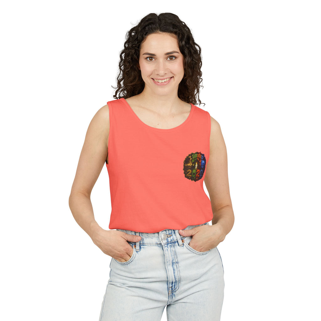 I Survived 2020 — "No Signal" Test Pattern Tee Alien Broadcast Finale Summer Premiere Unisex Garment-Dyed Tank Top