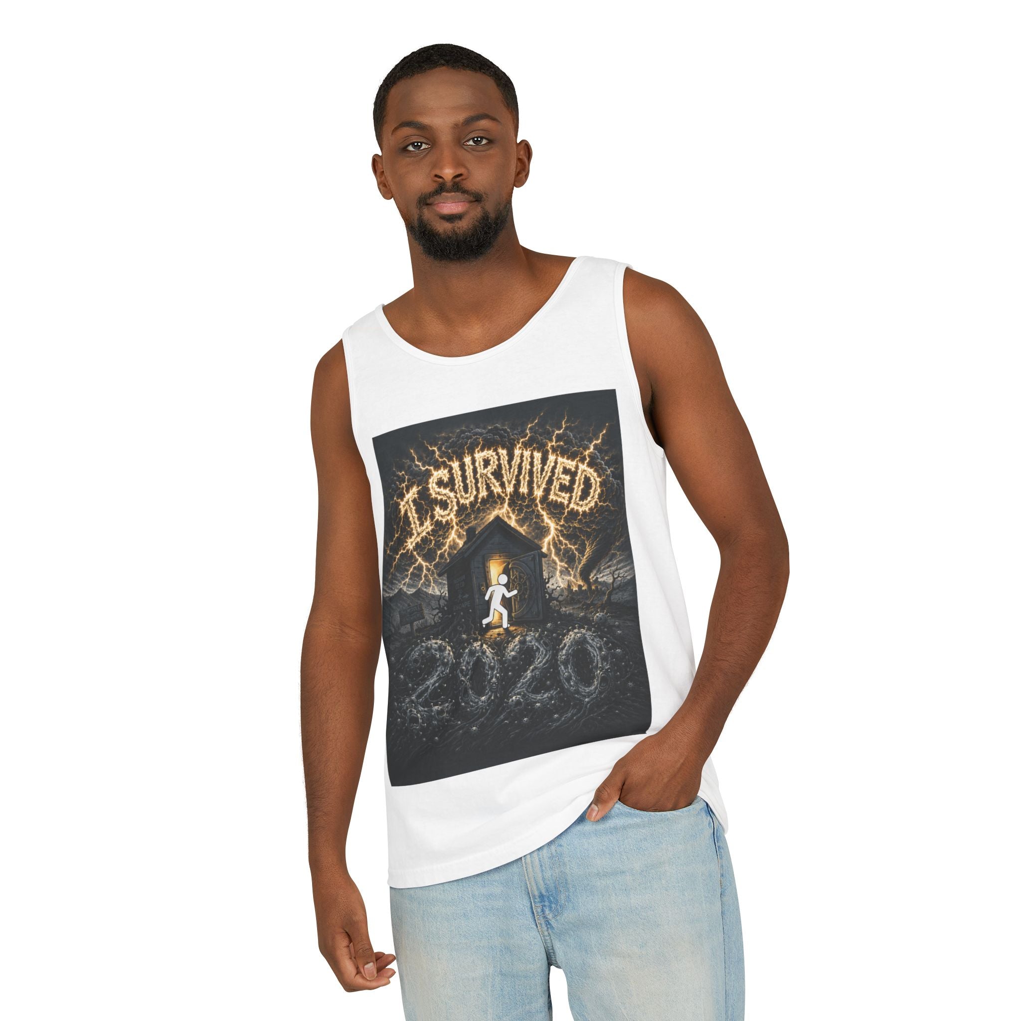 I Survived 2020 — Original Design Teaser Tee | Season 1 Premiere Drop Unisex Garment-Dyed Tank Top