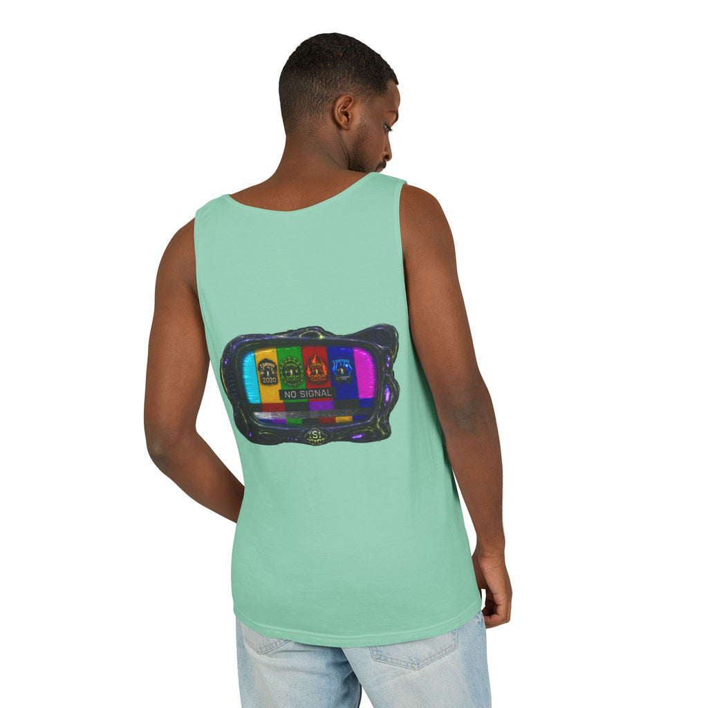 I Survived 2020 — "No Signal" Test Pattern Tee Alien Broadcast Finale Summer Premiere Unisex Garment-Dyed Tank Top
