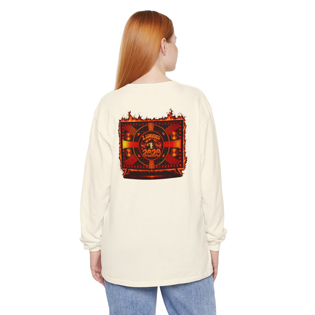 I Survived 2020 — "Please Stand By" Test Pattern Tee Wildfire Signal Edition Summer Premiere Unisex Garment-Dyed Long Sleeve T-Shirt
