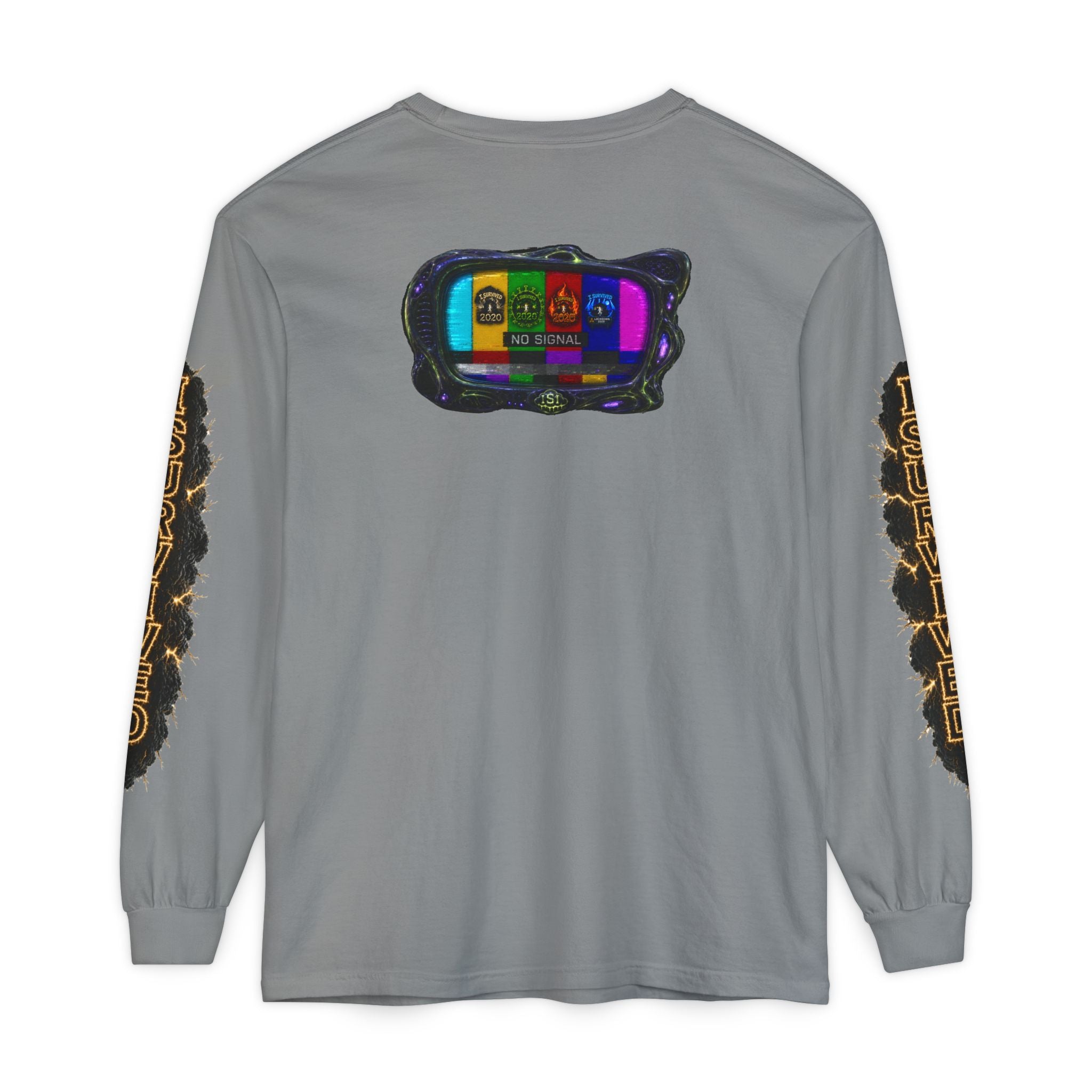 I Survived 2020 — "No Signal" Test Pattern Tee Special Edition Alien Broadcast Finale Summer Premiere Unisex Garment-Dyed Long Sleeve T-Shirt