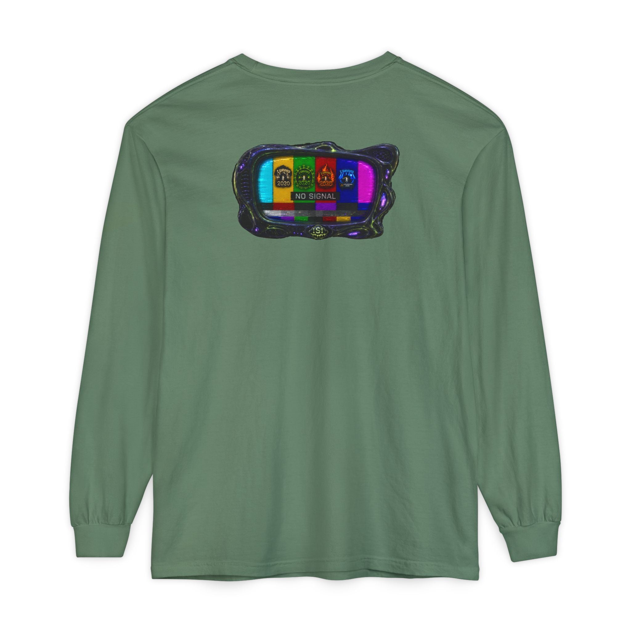 I Survived 2020 — "No Signal" Test Pattern Tee Alien Broadcast Finale Summer Premiere Garment-Dyed Long Sleeve T-Shirt