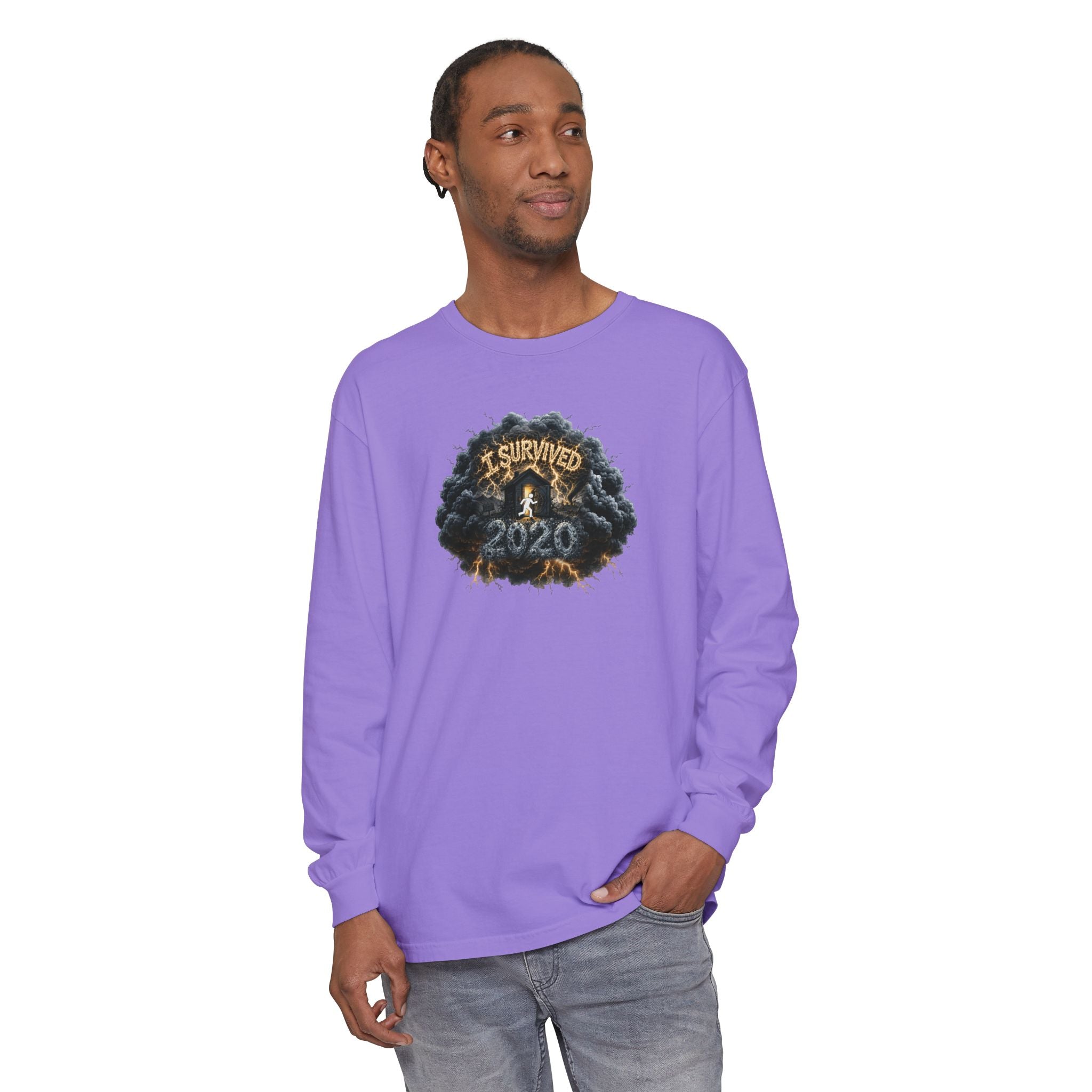 I Survived 2020 — Original PILOT Design: Director's Cut Unisex Garment-Dyed Long Sleeve T-Shirt