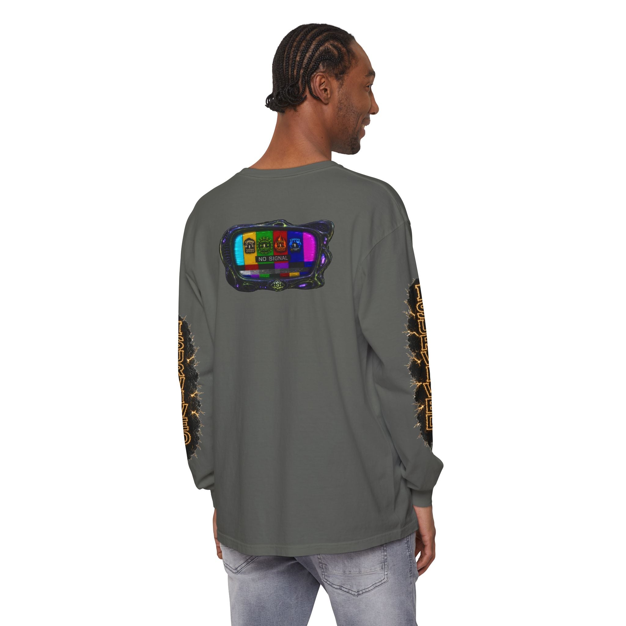 I Survived 2020 — "No Signal" Test Pattern Tee Special Edition Alien Broadcast Finale Summer Premiere Unisex Garment-Dyed Long Sleeve T-Shirt