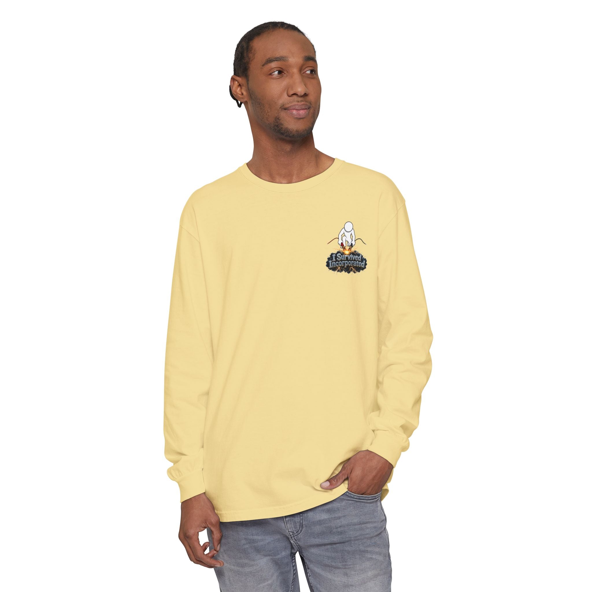 I Survived 2020 — "Please Stand By" Test Pattern Tee Summer Premier Unisex Garment-Dyed Long Sleeve T-Shirt