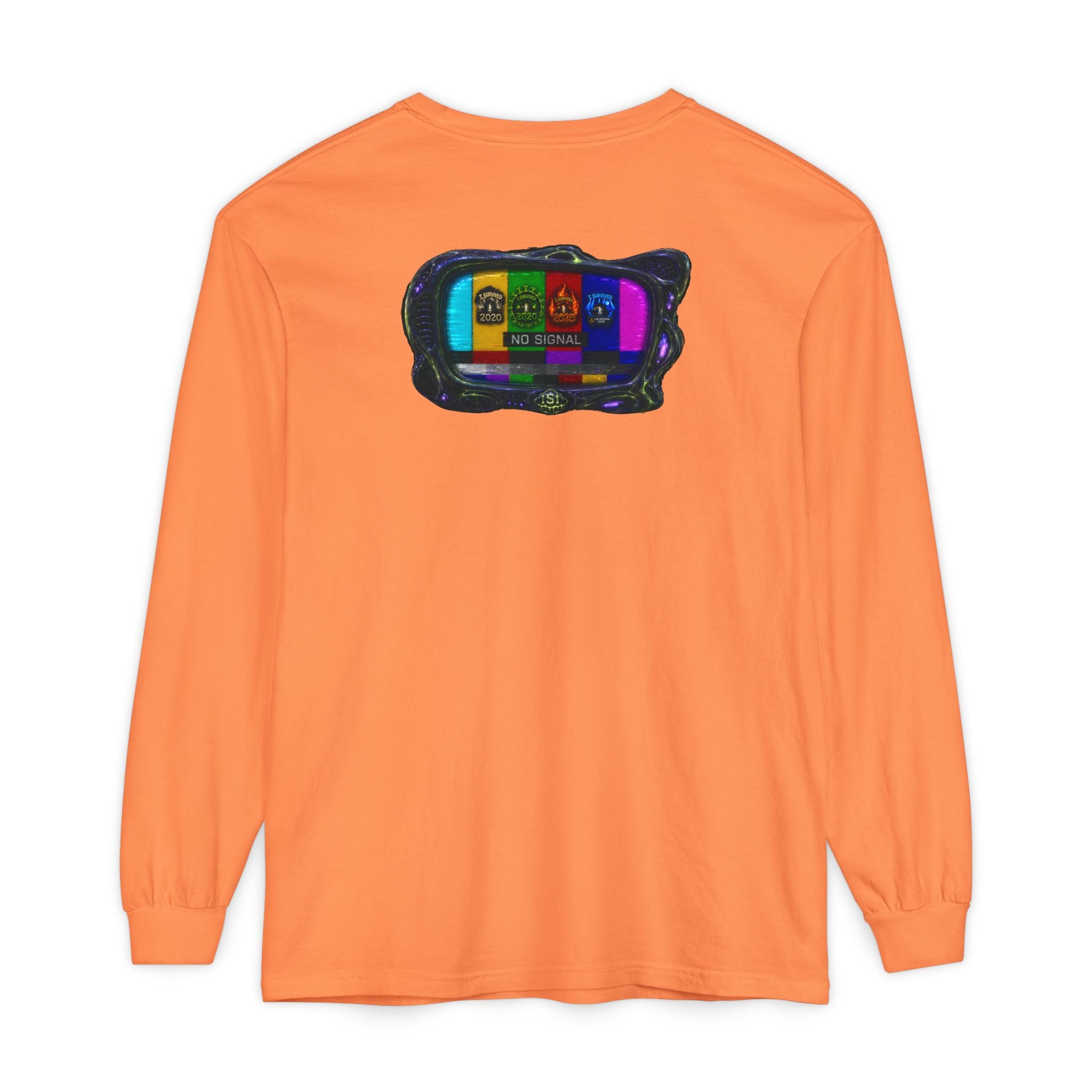 I Survived 2020 — "No Signal" Test Pattern Tee Alien Broadcast Finale Summer Premiere Garment-Dyed Long Sleeve T-Shirt