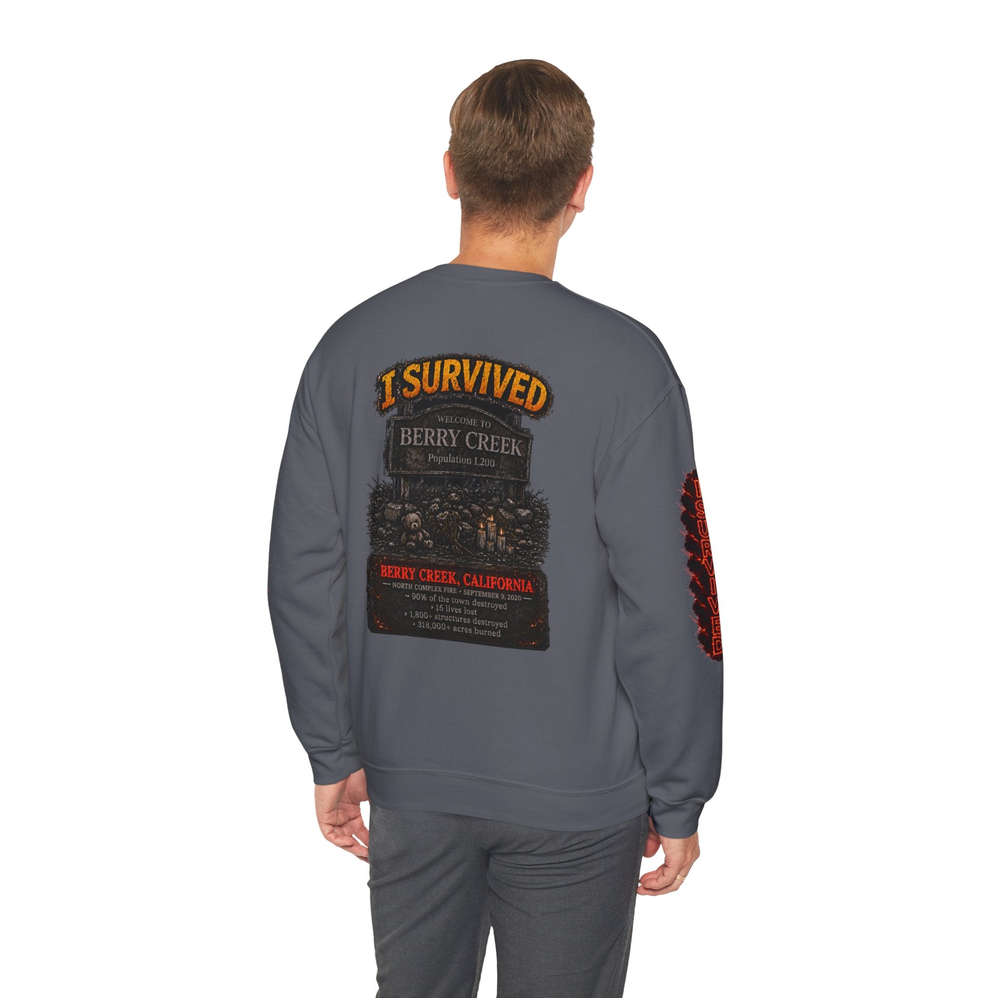 I Survived 2020 — WILDFIRES S2:E1: Director's Cut "Berry Creek" Memorial Unisex Heavy Blend™ Crewneck Sweatshirt