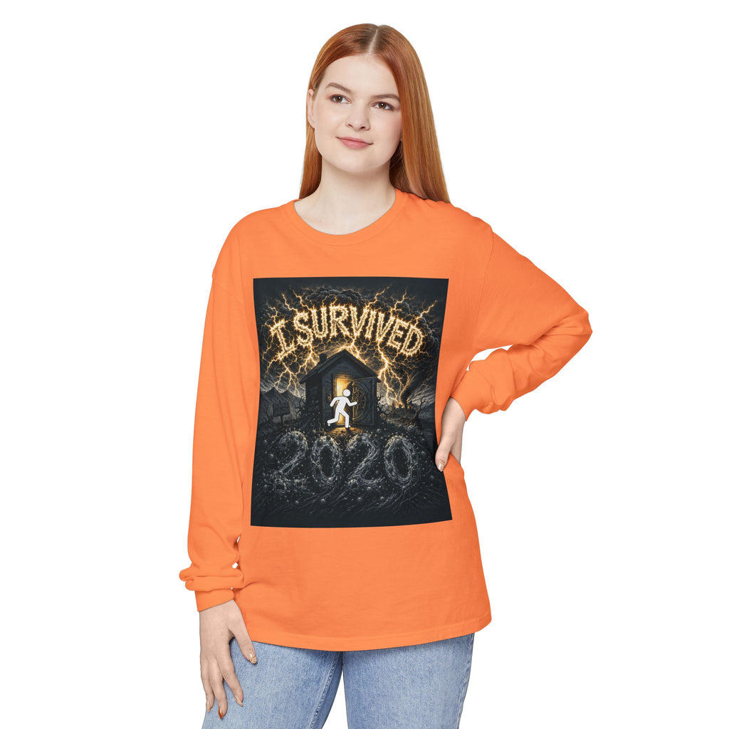 I Survived 2020 — Original Design Teaser Tee | Season 1 Premiere Drop Unisex Garment-dyed Long Sleeve T-Shirt