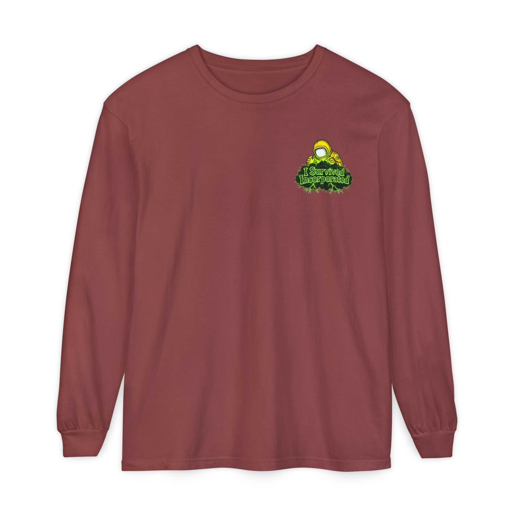 I Survived 2020 — "Please Stand By" Test Pattern Toxic Signal Tee Summer Premiere Unisex Garment-Dyed Long Sleeve T-Shirt
