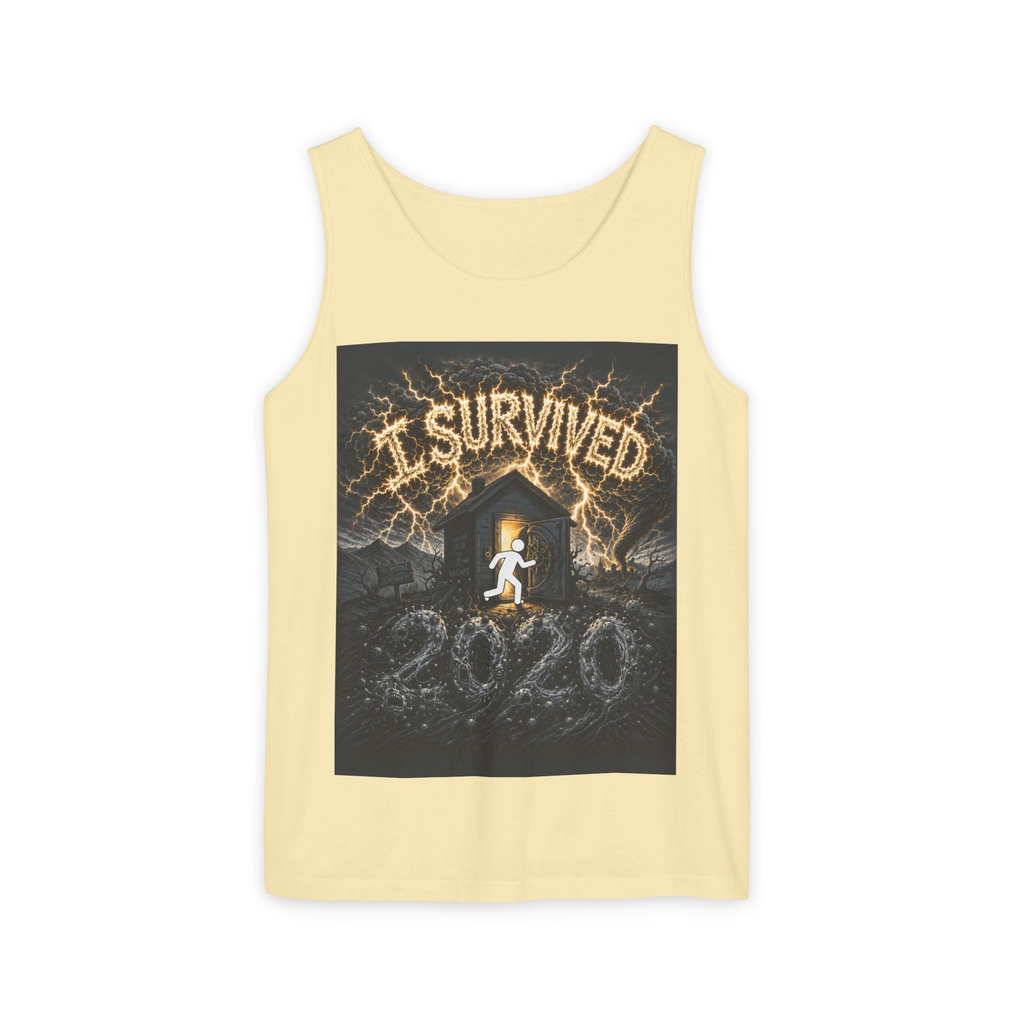 I Survived 2020 — Original Design Teaser Tee | Season 1 Premiere Drop Unisex Garment-Dyed Tank Top