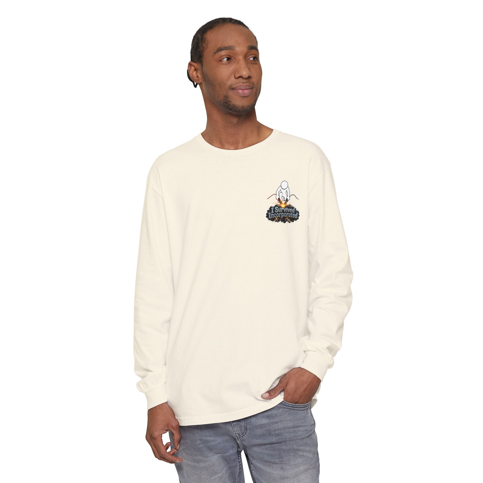 I Survived 2020 — "Please Stand By" Test Pattern Tee Summer Premier Unisex Garment-Dyed Long Sleeve T-Shirt