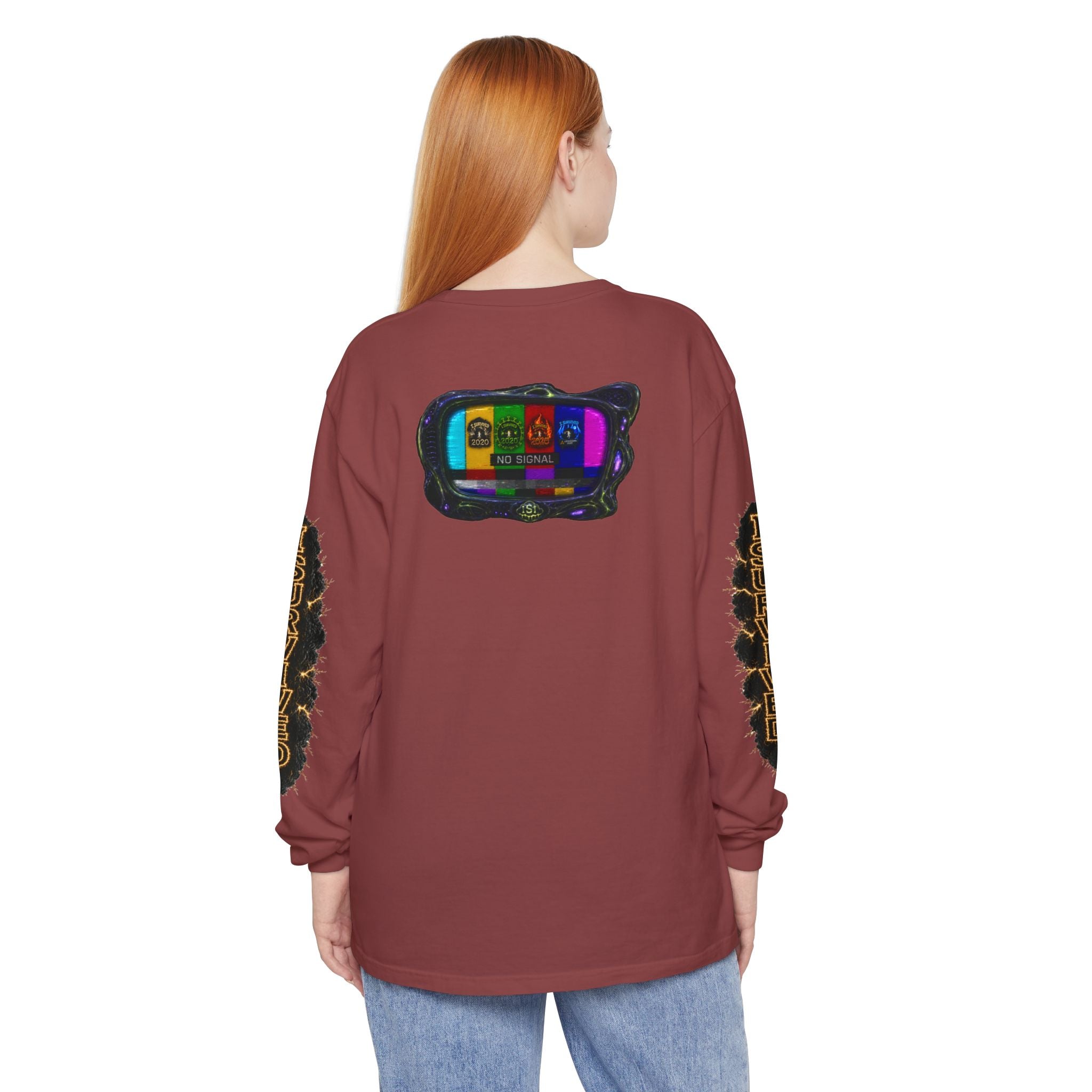 I Survived 2020 — "No Signal" Test Pattern Tee Special Edition Alien Broadcast Finale Summer Premiere Unisex Garment-Dyed Long Sleeve T-Shirt
