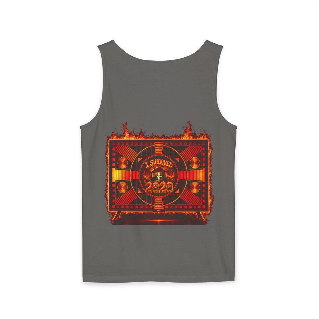 I Survived 2020 — "Please Stand By" Test Pattern Tee Wildfire Signal Edition Summer Premiere Unisex Garment-Dyed Tank Top