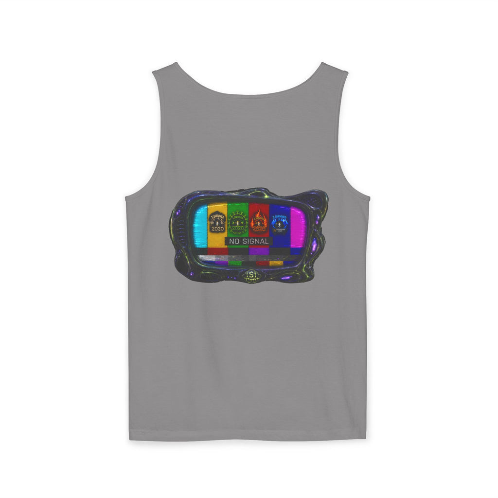 I Survived 2020 — "No Signal" Test Pattern Tee Alien Broadcast Finale Summer Premiere Unisex Garment-Dyed Tank Top