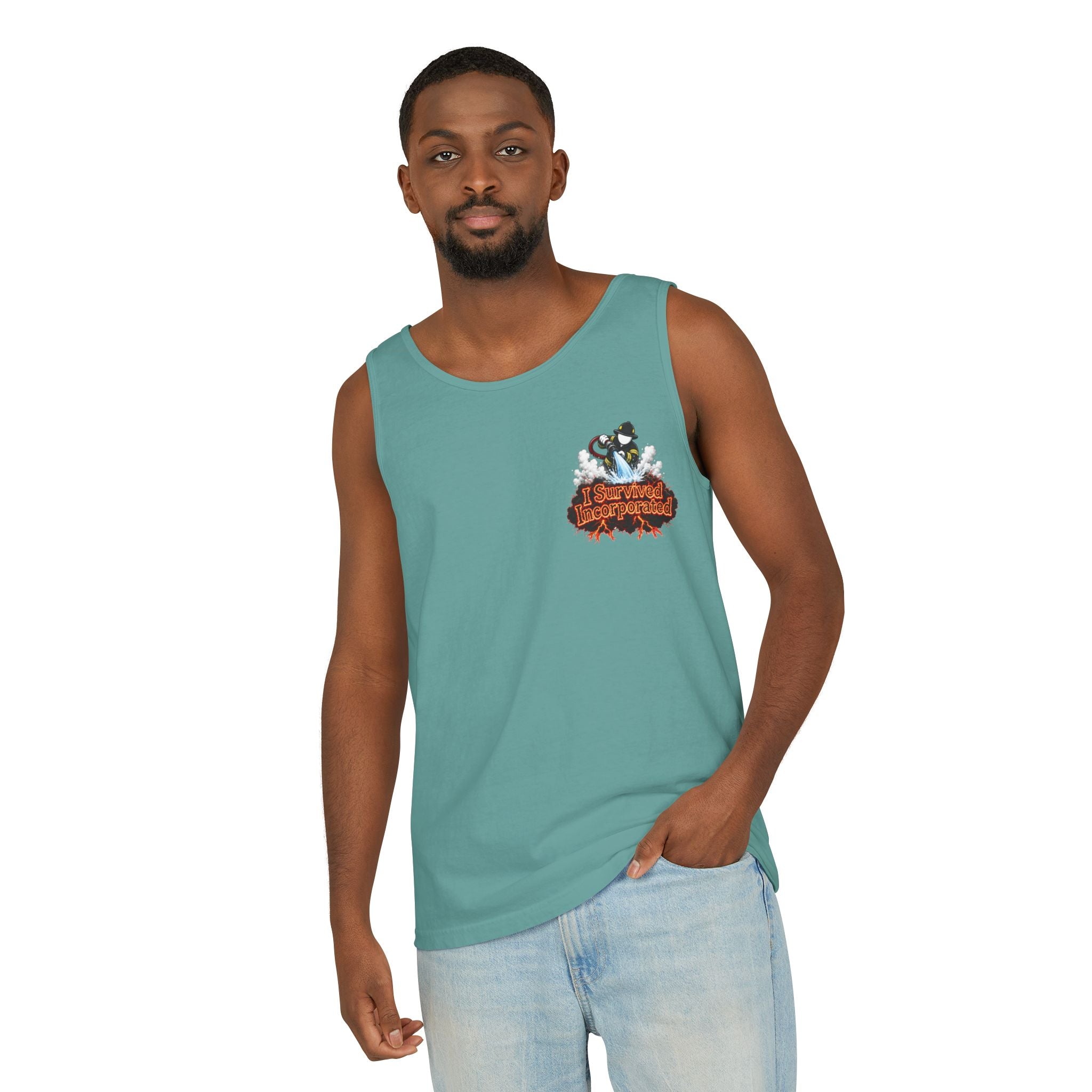 I Survived 2020 — "Please Stand By" Test Pattern Tee Wildfire Signal Edition Summer Premiere Unisex Garment-Dyed Tank Top