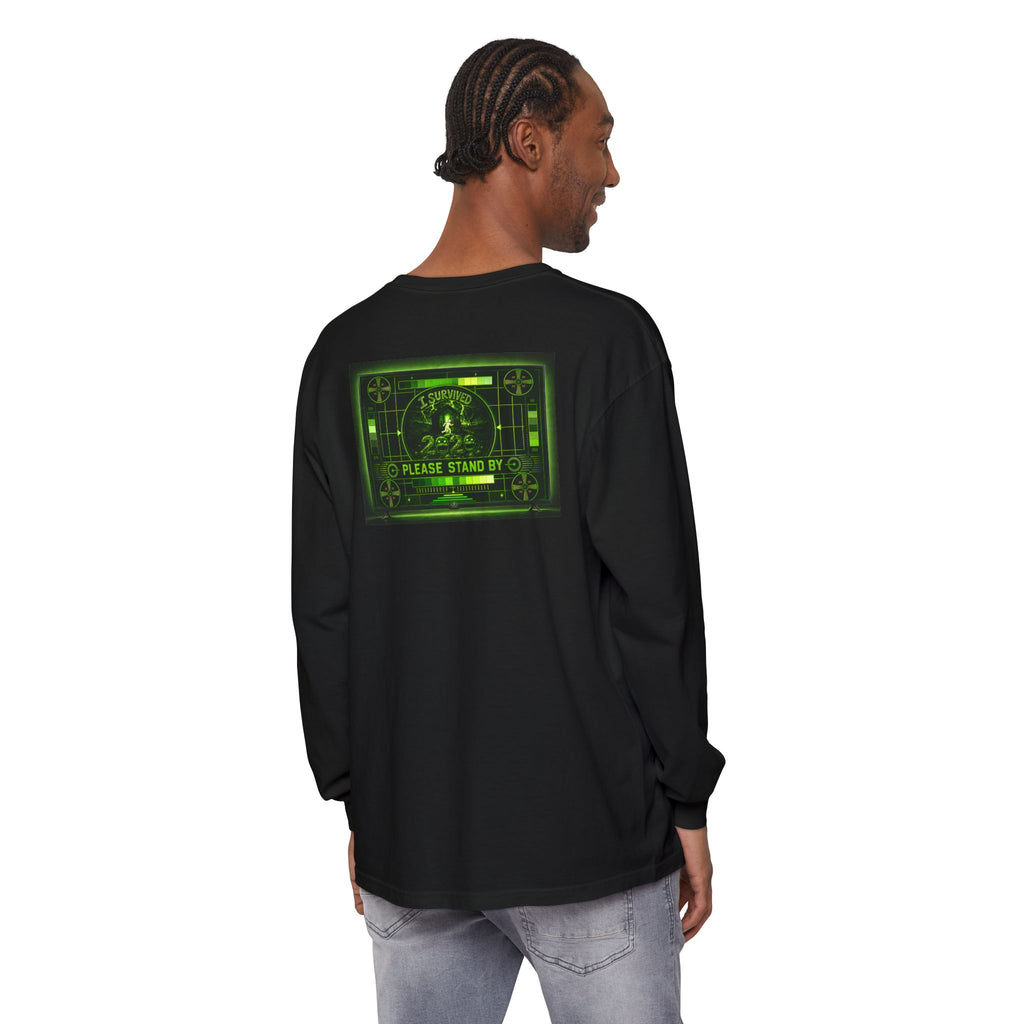 I Survived 2020 — "Please Stand By" Test Pattern Toxic Signal Tee Summer Premiere Unisex Garment-Dyed Long Sleeve T-Shirt