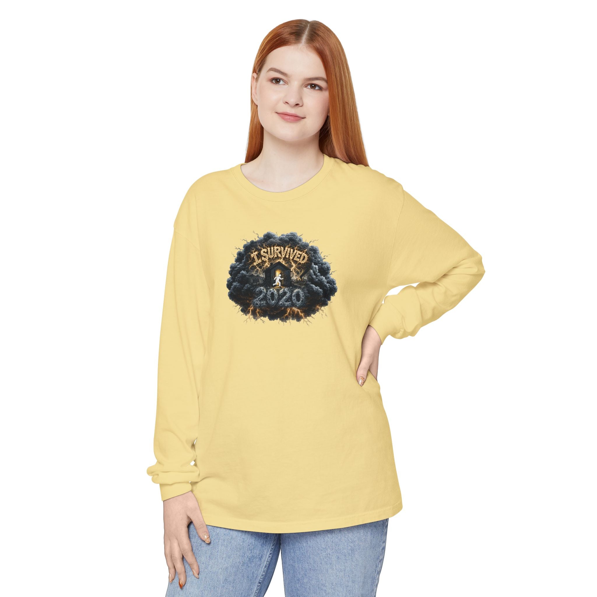 I Survived 2020 — Original PILOT Design: Director's Cut Unisex Garment-Dyed Long Sleeve T-Shirt