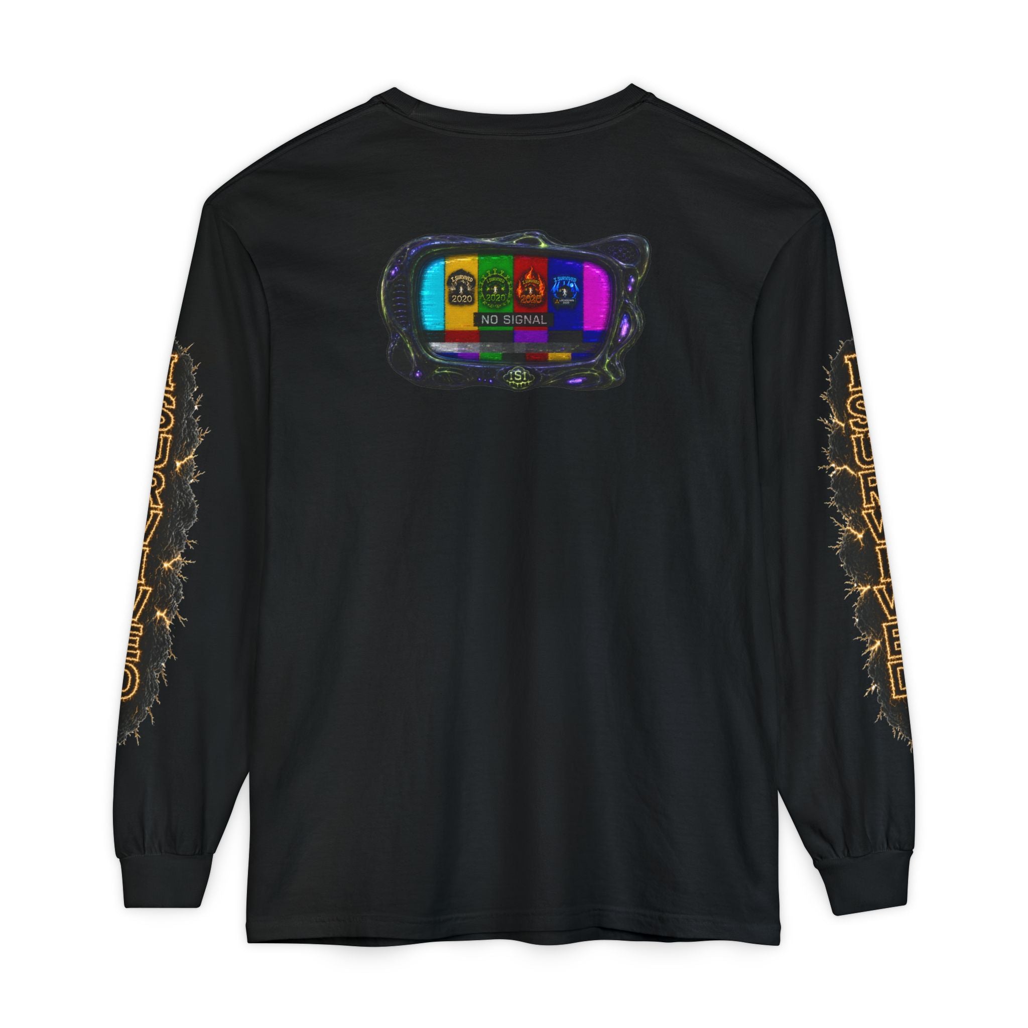 I Survived 2020 — "No Signal" Test Pattern Tee Special Edition Alien Broadcast Finale Summer Premiere Unisex Garment-Dyed Long Sleeve T-Shirt