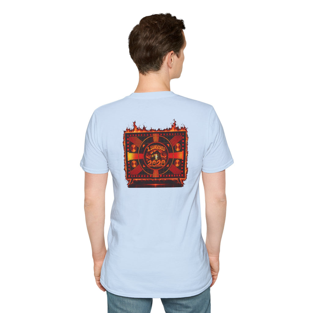 I Survived 2020 — "Please Stand By" Test Pattern Tee Wildfire Signal Edition Summer Premiere Unisex Softstyle T-Shirt