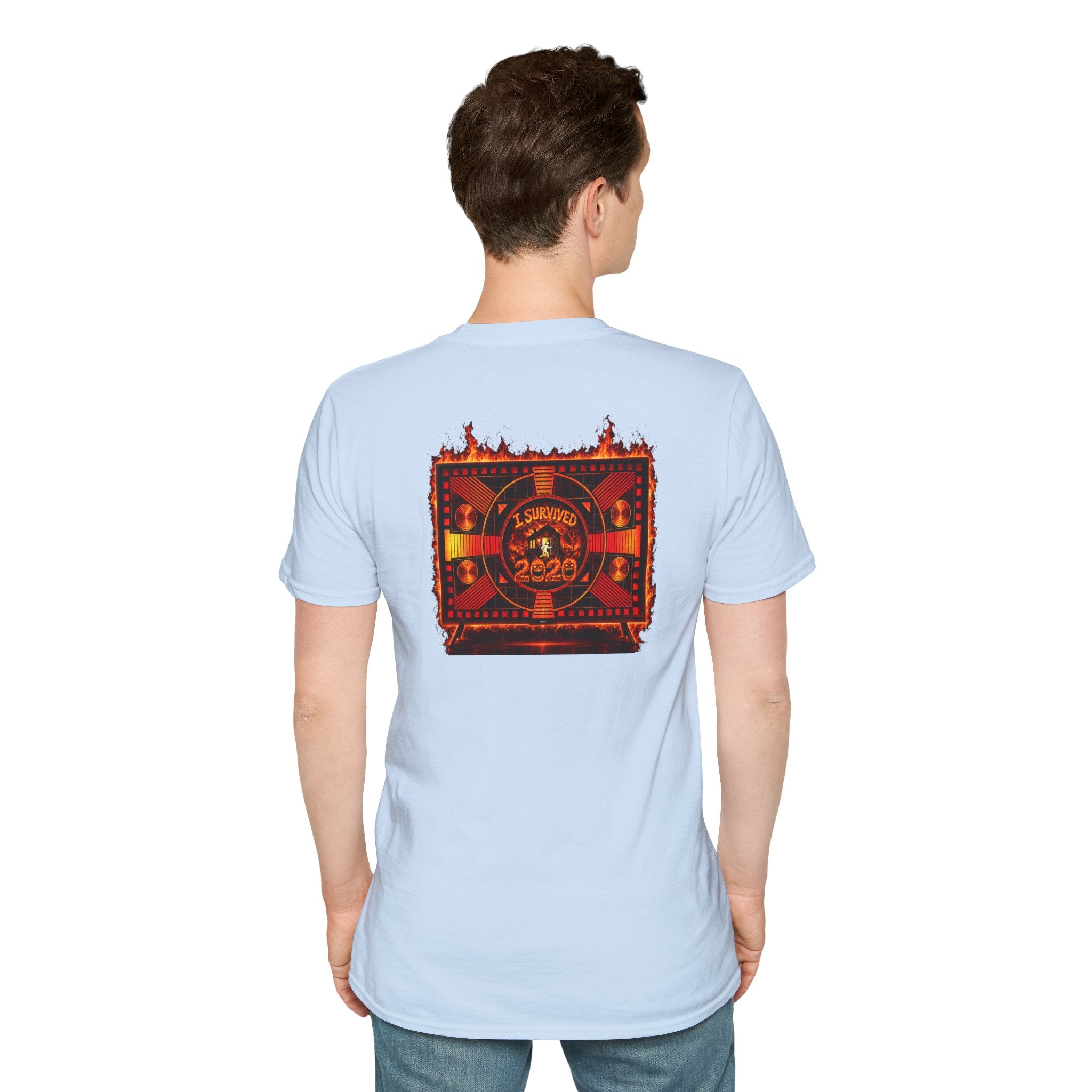 I Survived 2020 — "Please Stand By" Test Pattern Tee Wildfire Signal Edition Summer Premiere Unisex Softstyle T-Shirt