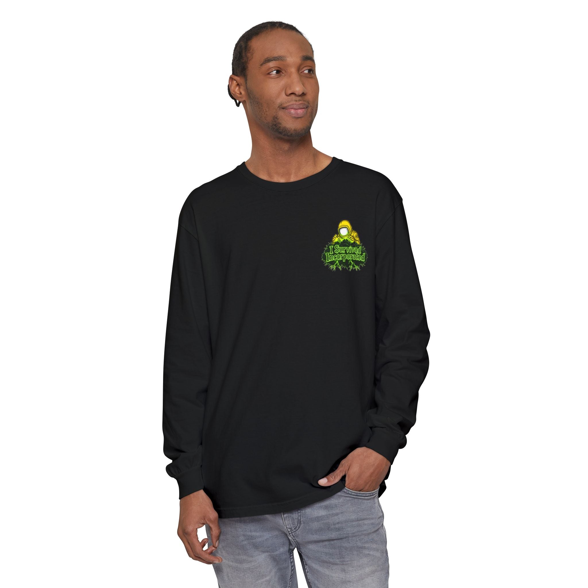 I Survived 2020 — "Please Stand By" Test Pattern Toxic Signal Tee Summer Premiere Unisex Garment-Dyed Long Sleeve T-Shirt