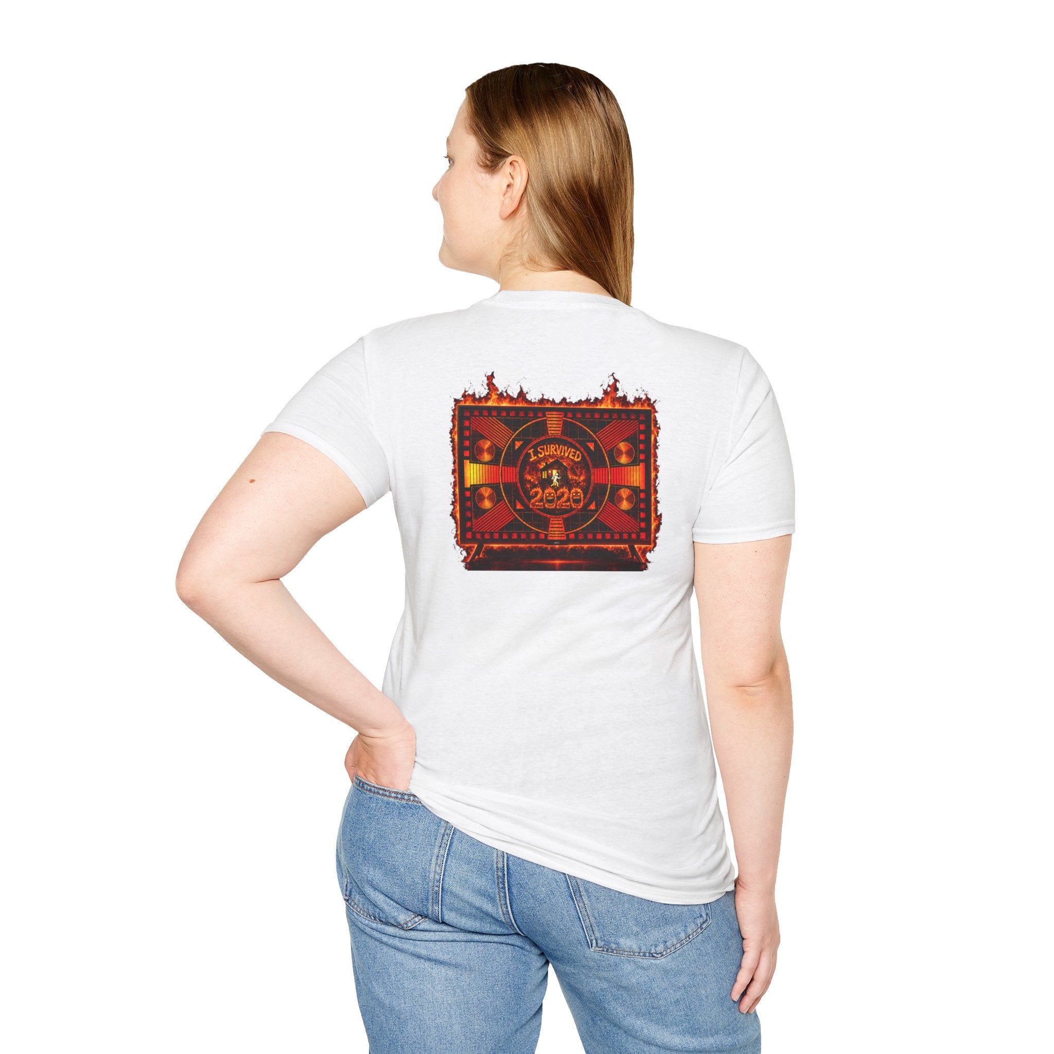I Survived 2020 — "Please Stand By" Test Pattern Tee Wildfire Signal Edition Summer Premiere Unisex Softstyle T-Shirt