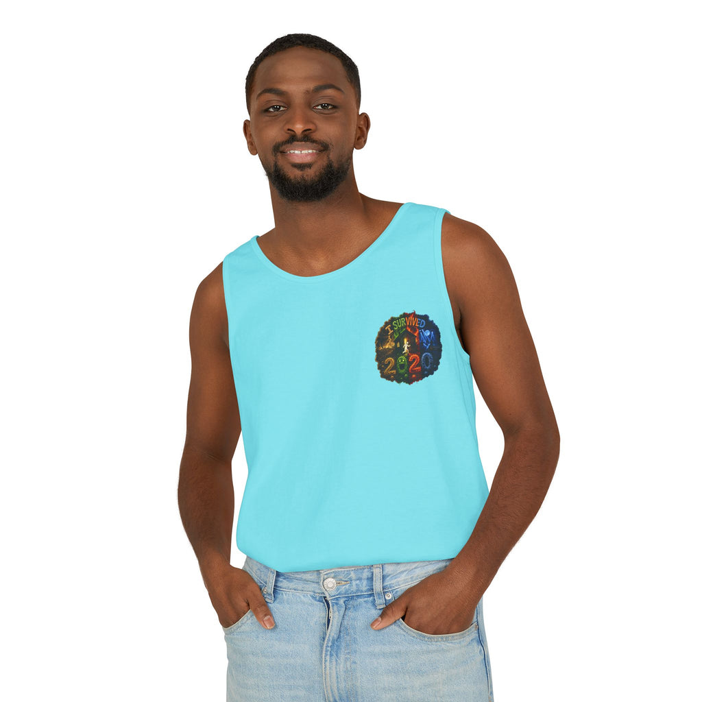 I Survived 2020 — "No Signal" Test Pattern Tee Alien Broadcast Finale Summer Premiere Unisex Garment-Dyed Tank Top