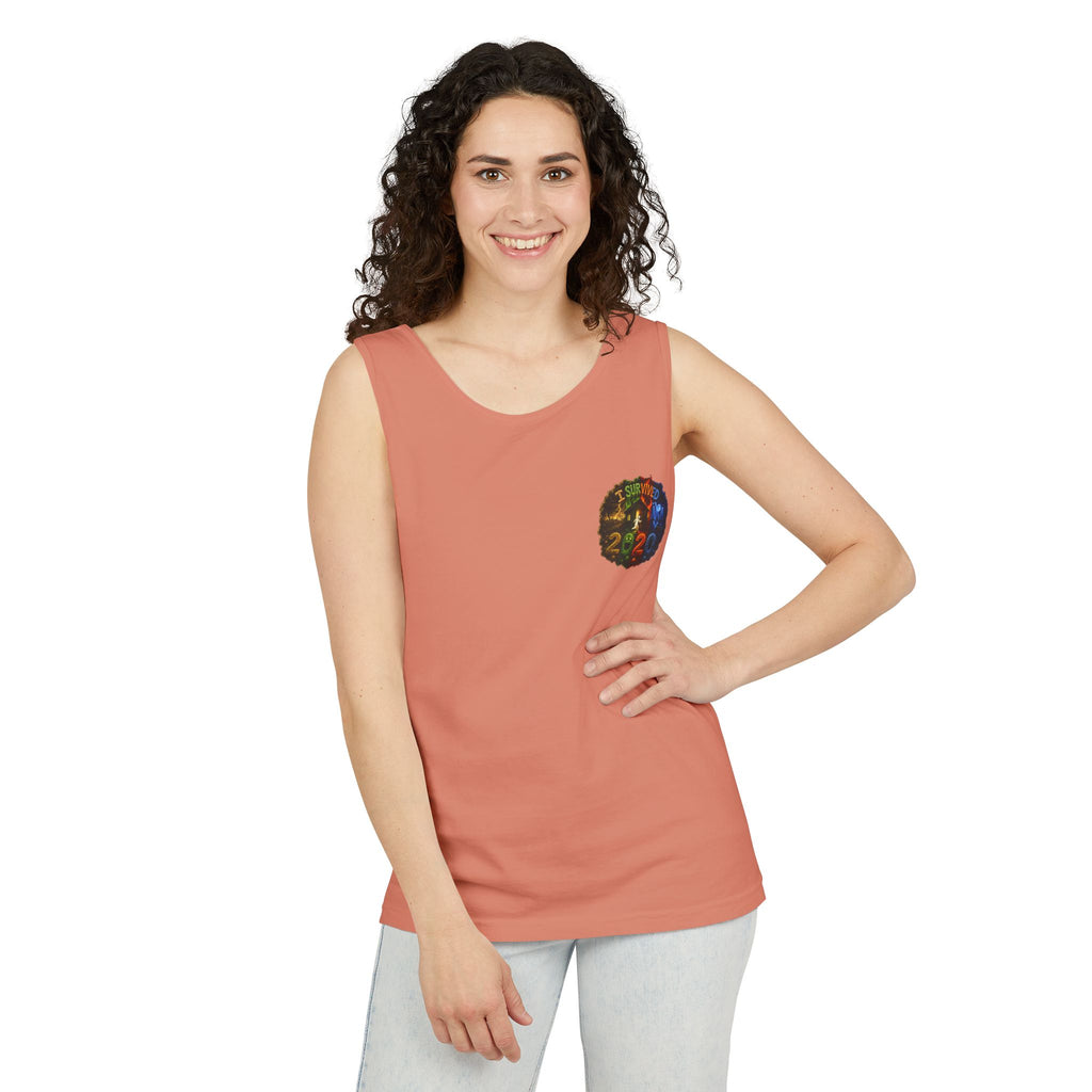 I Survived 2020 — "No Signal" Test Pattern Tee Alien Broadcast Finale Summer Premiere Unisex Garment-Dyed Tank Top