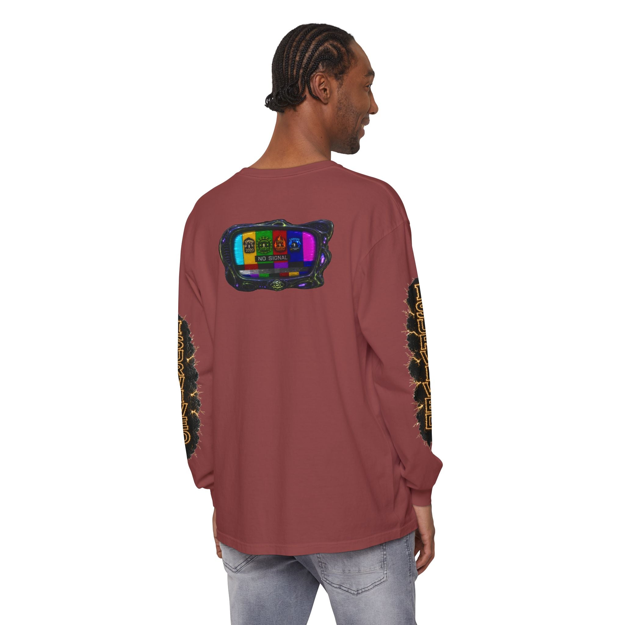 I Survived 2020 — "No Signal" Test Pattern Tee Special Edition Alien Broadcast Finale Summer Premiere Unisex Garment-Dyed Long Sleeve T-Shirt