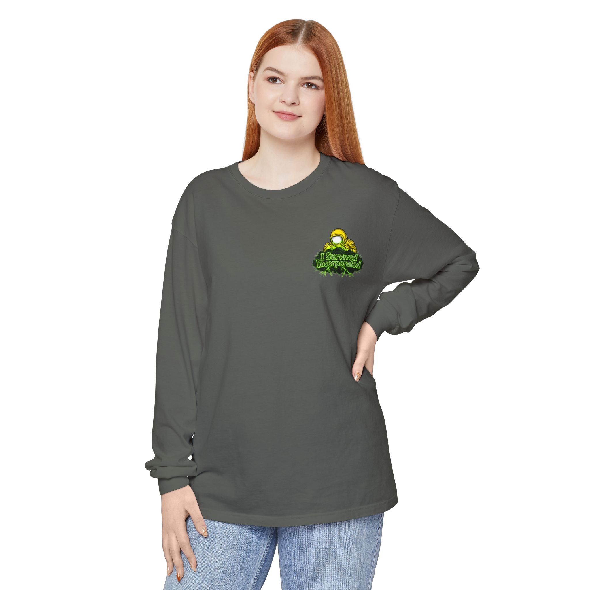 I Survived 2020 — "Please Stand By" Test Pattern Toxic Signal Tee Summer Premiere Unisex Garment-Dyed Long Sleeve T-Shirt