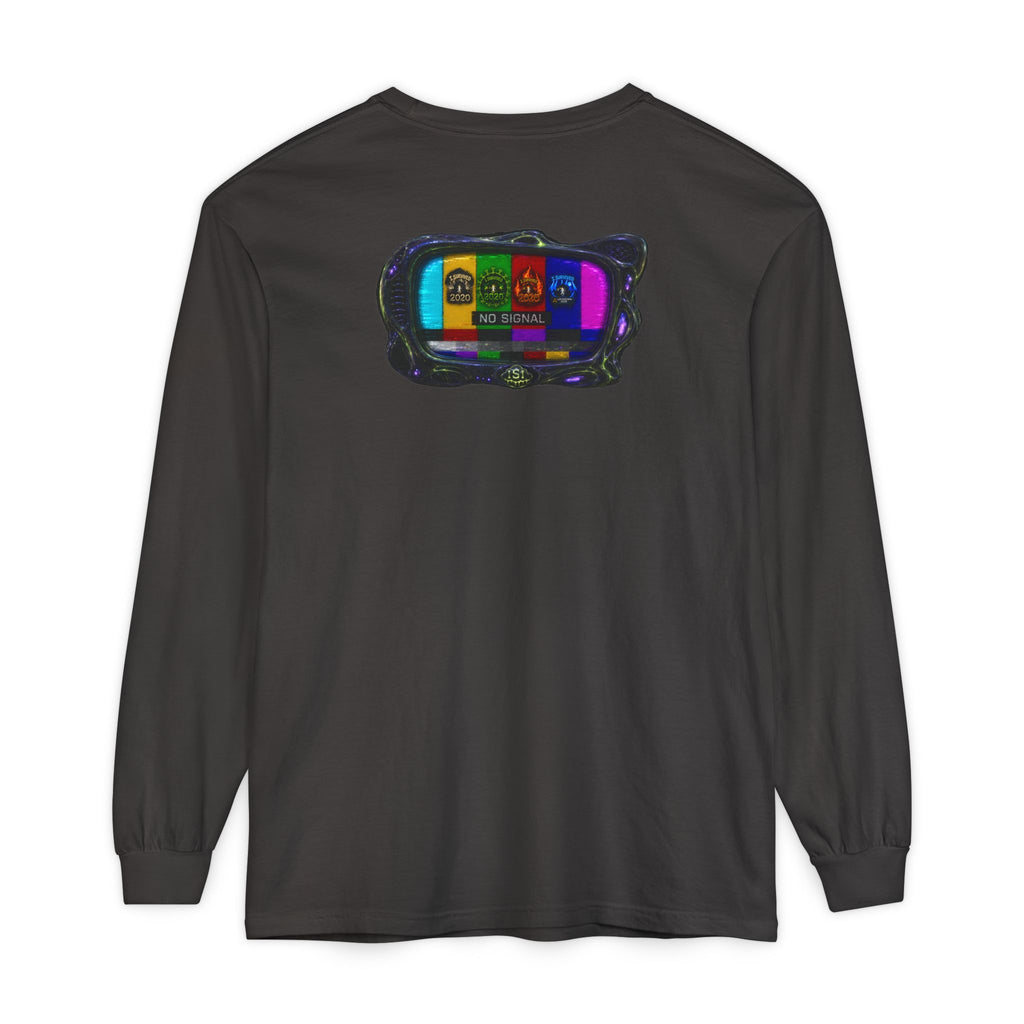 I Survived 2020 — "No Signal" Test Pattern Tee Alien Broadcast Finale Summer Premiere Garment-Dyed Long Sleeve T-Shirt