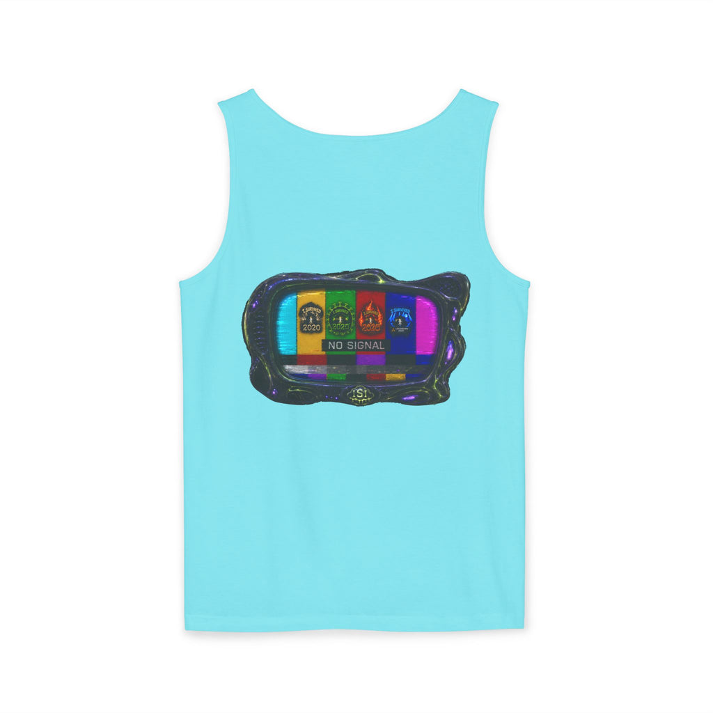 I Survived 2020 — "No Signal" Test Pattern Tee Alien Broadcast Finale Summer Premiere Unisex Garment-Dyed Tank Top