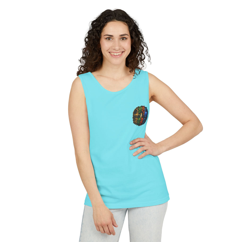 I Survived 2020 — "No Signal" Test Pattern Tee Alien Broadcast Finale Summer Premiere Unisex Garment-Dyed Tank Top