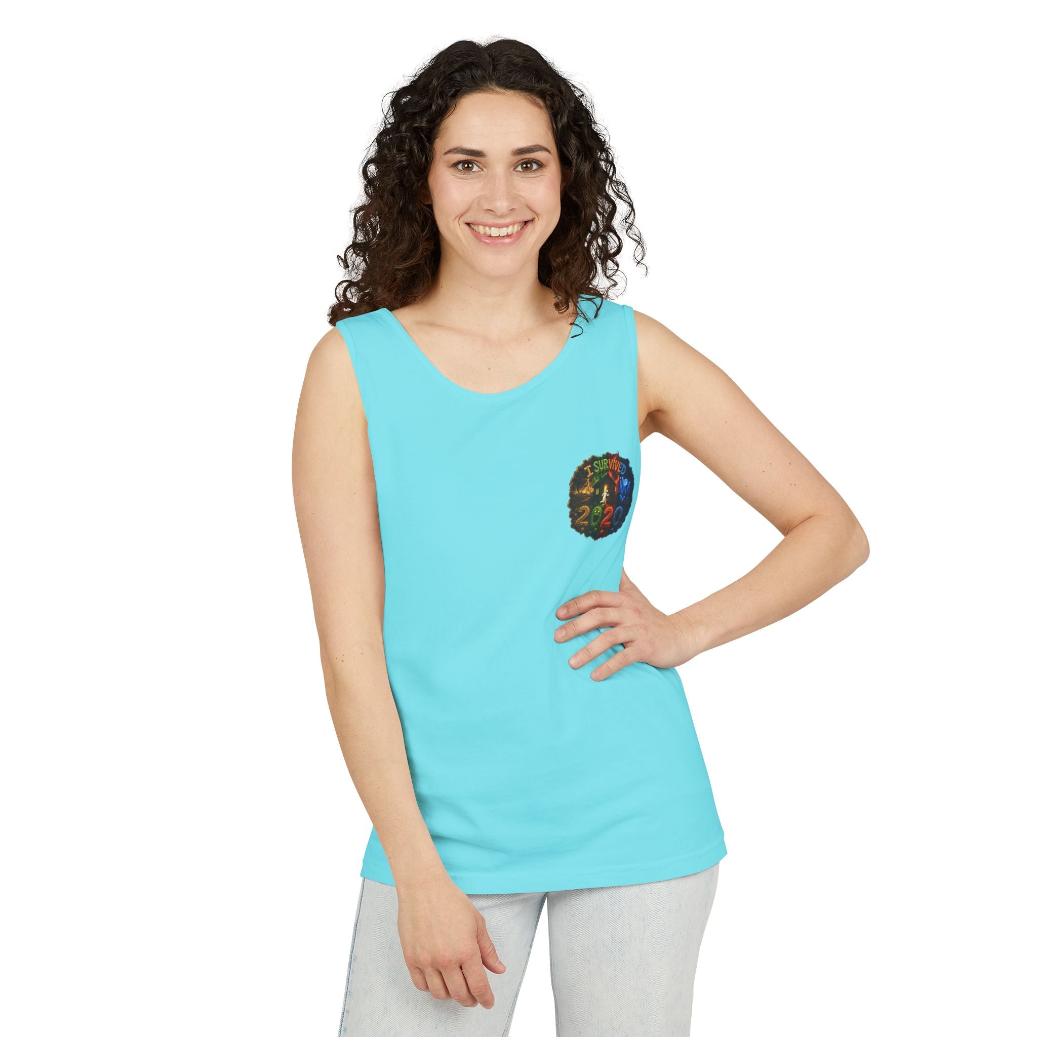 I Survived 2020 — "No Signal" Test Pattern Tee Alien Broadcast Finale Summer Premiere Unisex Garment-Dyed Tank Top