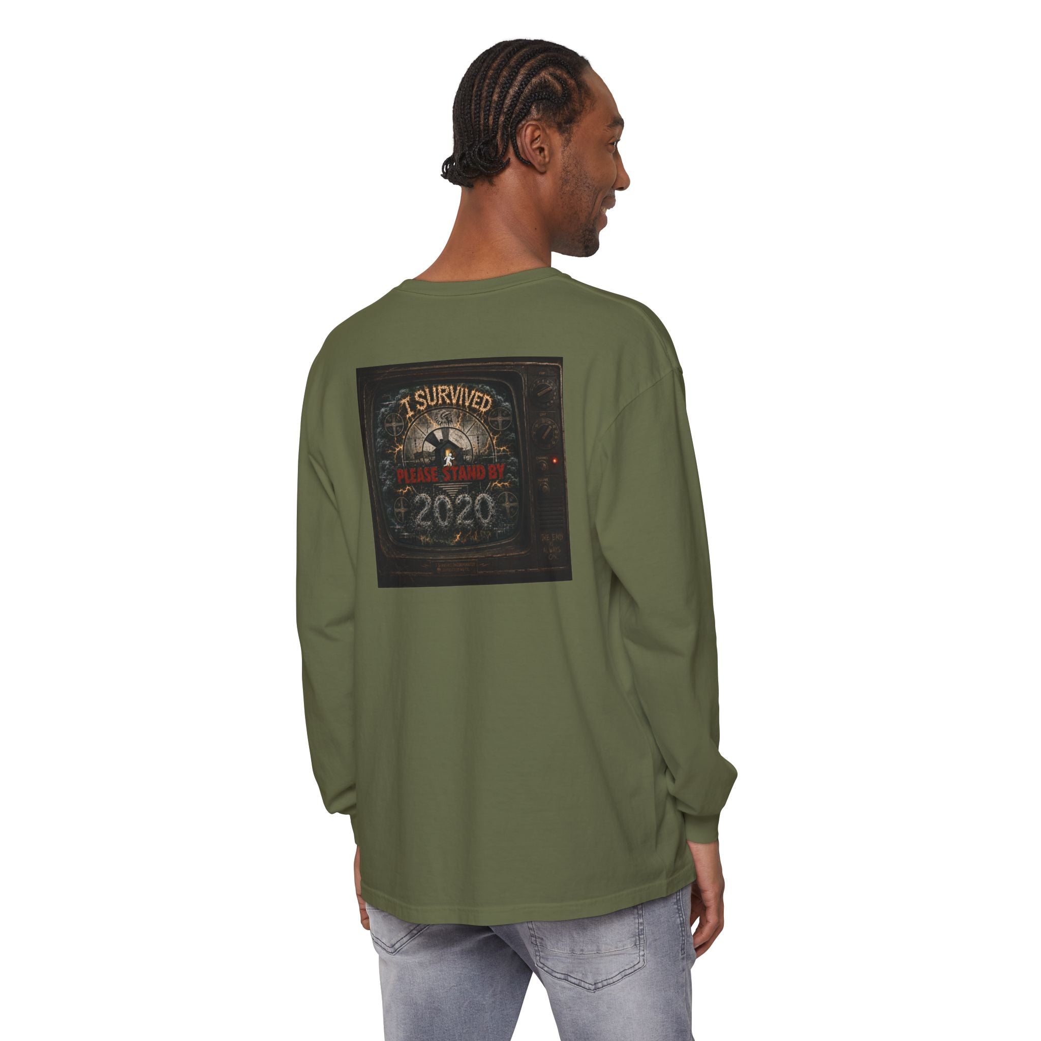 I Survived 2020 — "Please Stand By" Test Pattern Tee Summer Premier Unisex Garment-Dyed Long Sleeve T-Shirt