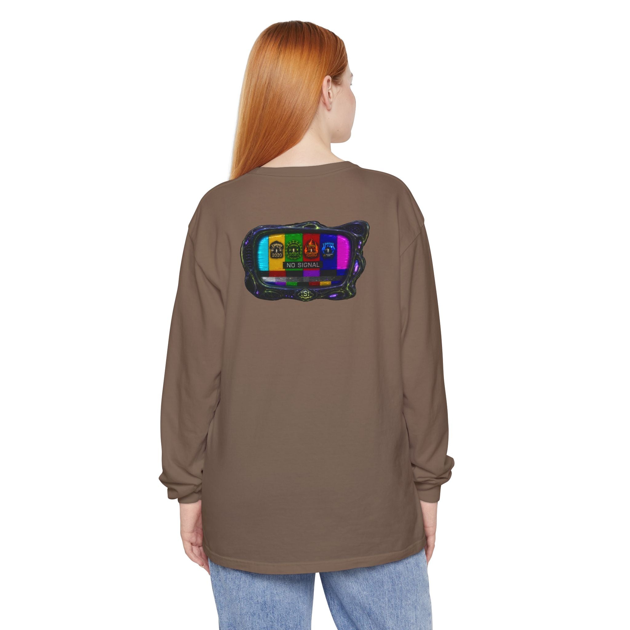 I Survived 2020 — "No Signal" Test Pattern Tee Alien Broadcast Finale Summer Premiere Garment-Dyed Long Sleeve T-Shirt