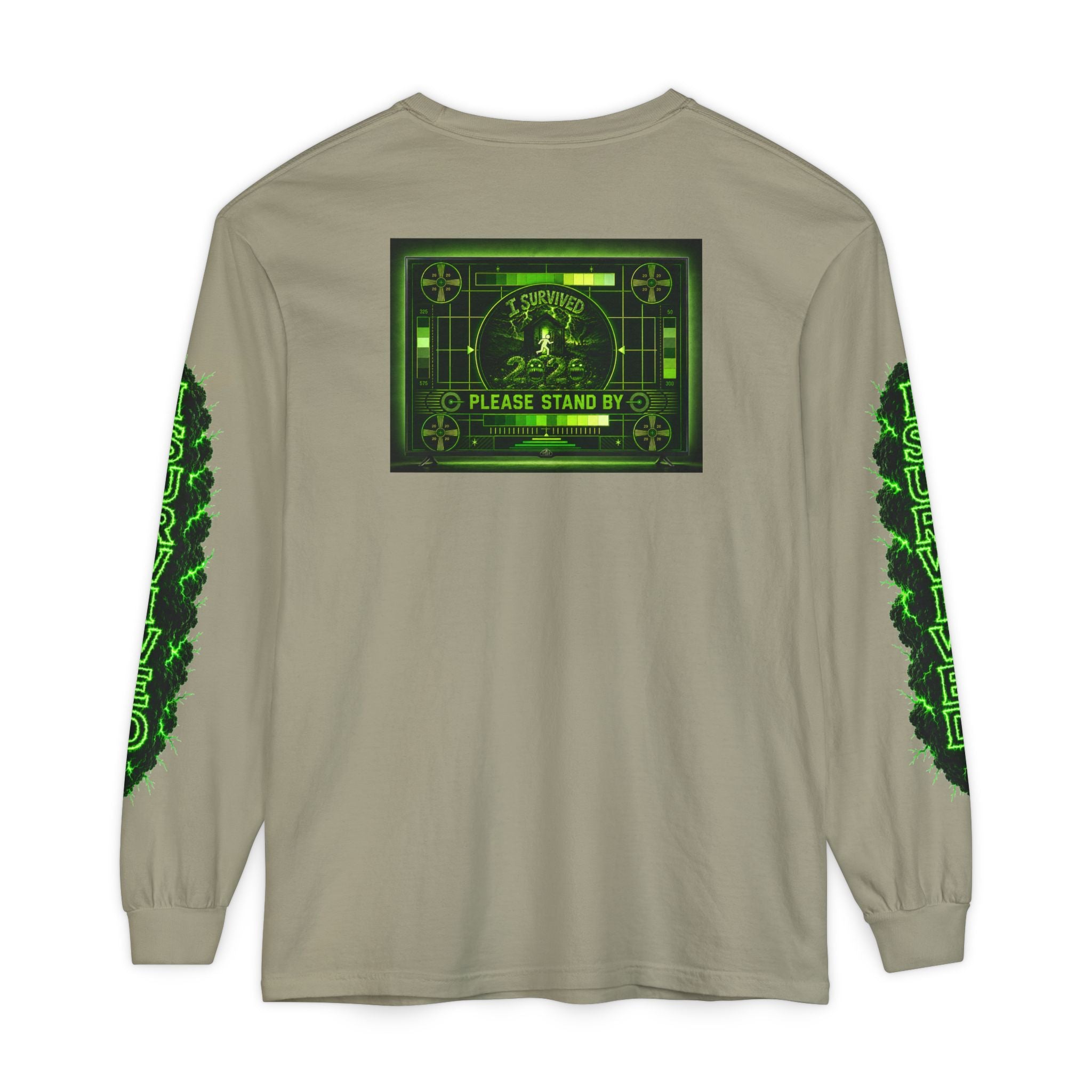 I Survived 2020 — "Please Stand By" Test Pattern Toxic Signal Tee Special Edition Summer Premiere Unisex Garment-Dyed Long Sleeve T-Shirt