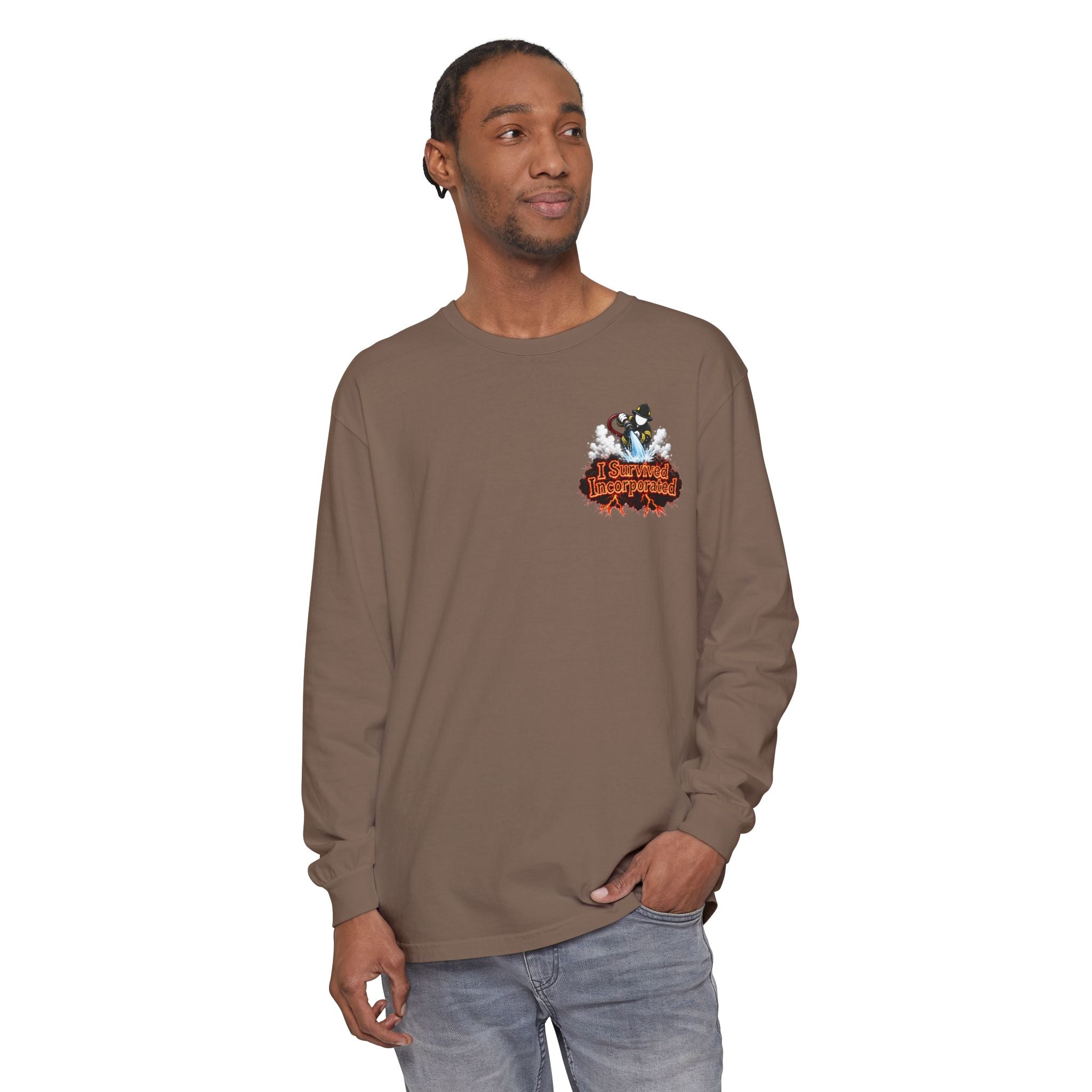 I Survived 2020 — "Please Stand By" Test Pattern Tee Wildfire Signal Edition Summer Premiere Unisex Garment-Dyed Long Sleeve T-Shirt