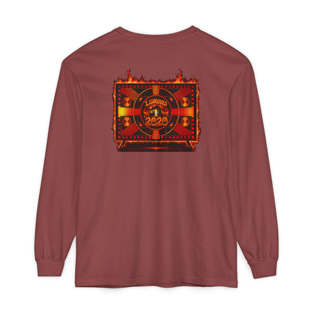 I Survived 2020 — "Please Stand By" Test Pattern Tee Wildfire Signal Edition Summer Premiere Unisex Garment-Dyed Long Sleeve T-Shirt