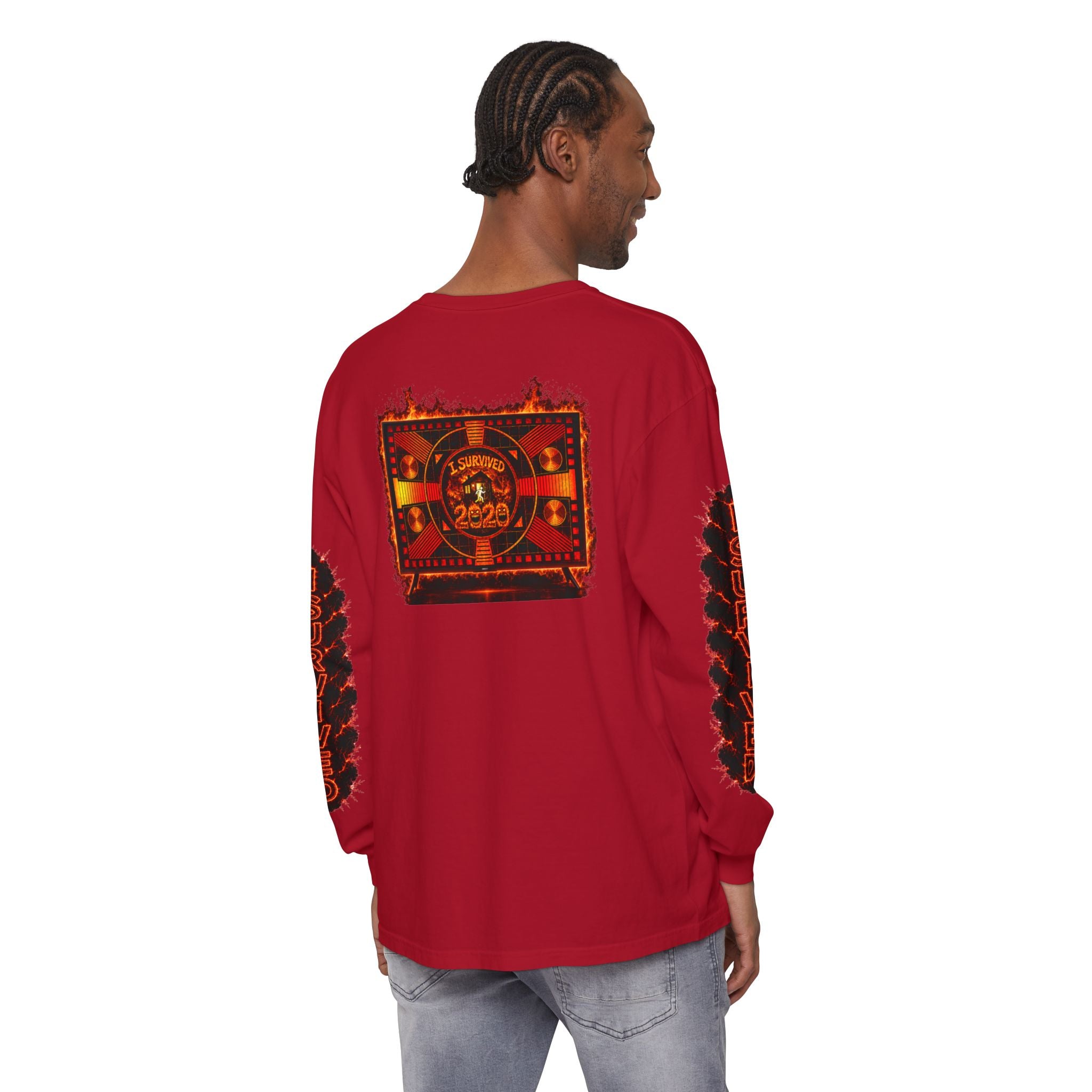 I Survived 2020 — "Please Stand By" Test Pattern Tee Special Edition Wildfire Signal Edition Summer Premiere Unisex Garment-Dyed Long Sleeve T-Shirt