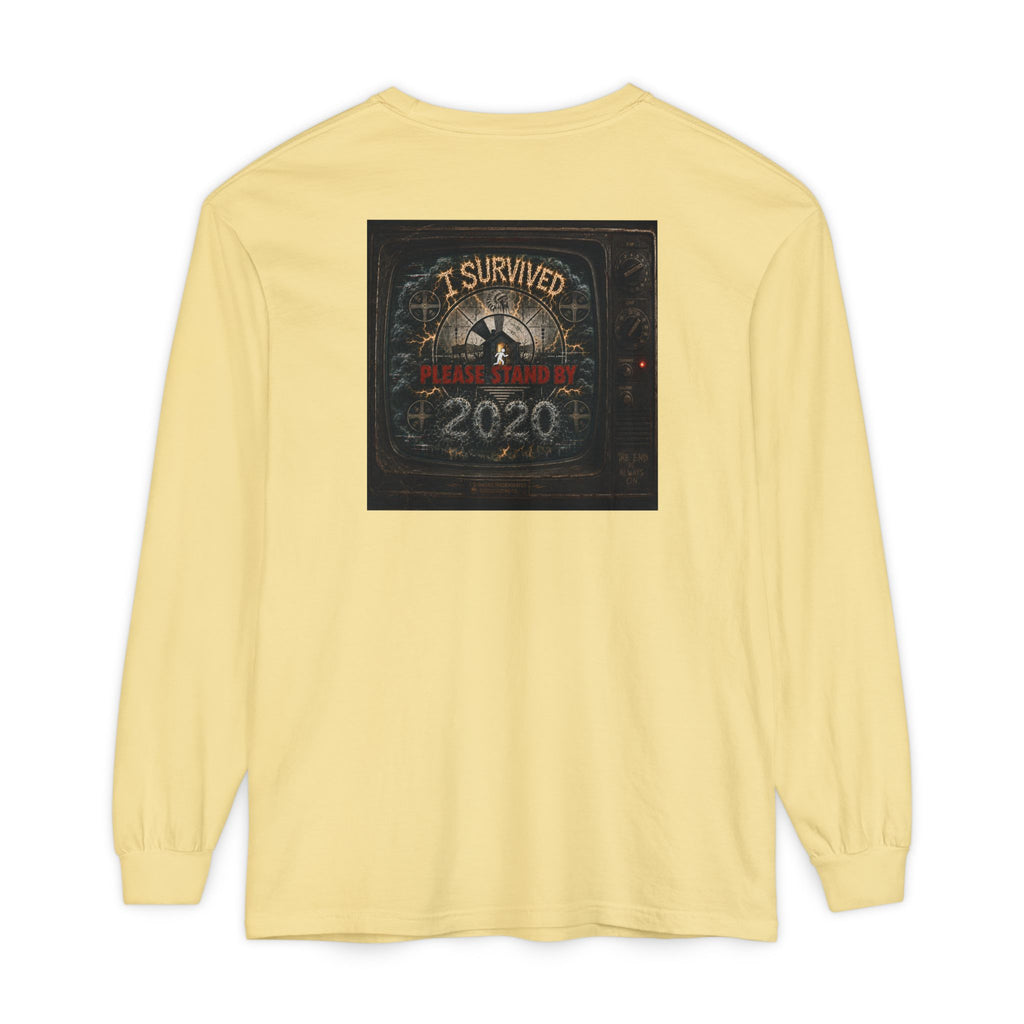 I Survived 2020 — "Please Stand By" Test Pattern Tee Summer Premier Unisex Garment-Dyed Long Sleeve T-Shirt