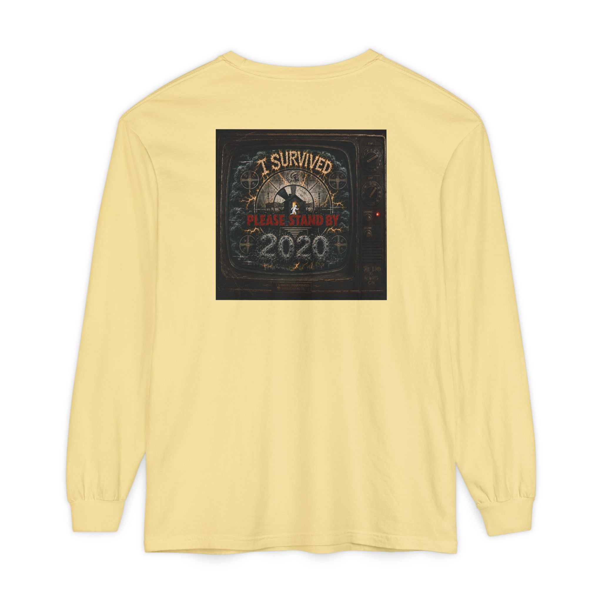I Survived 2020 — "Please Stand By" Test Pattern Tee Summer Premier Unisex Garment-Dyed Long Sleeve T-Shirt