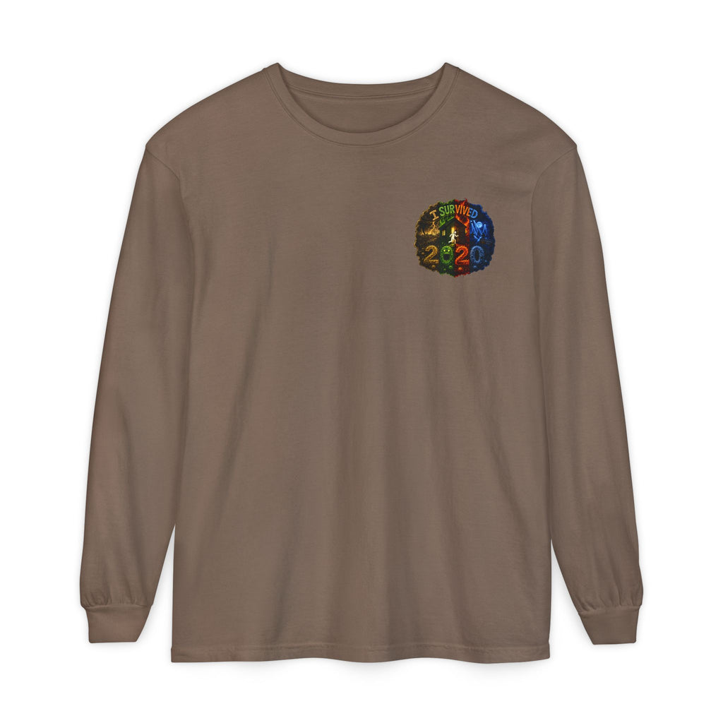 I Survived 2020 — "No Signal" Test Pattern Tee Alien Broadcast Finale Summer Premiere Garment-Dyed Long Sleeve T-Shirt