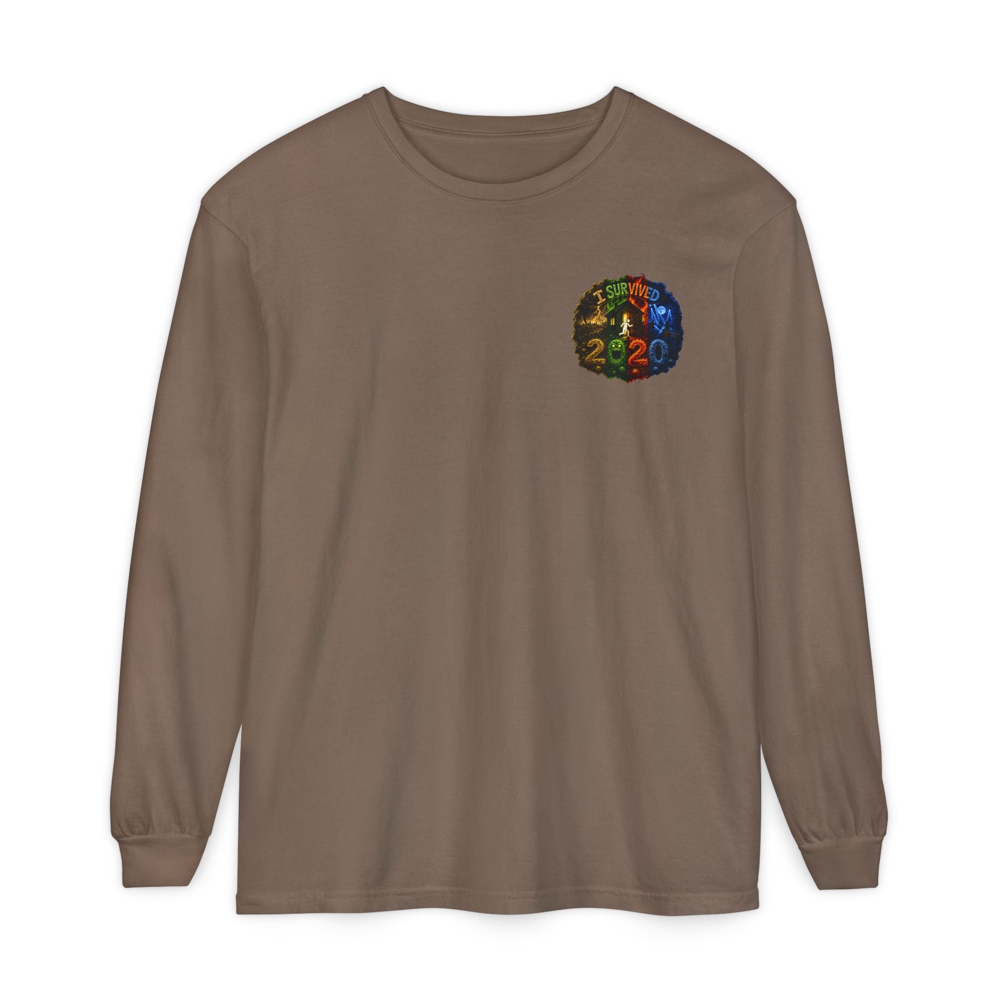 I Survived 2020 — "No Signal" Test Pattern Tee Alien Broadcast Finale Summer Premiere Garment-Dyed Long Sleeve T-Shirt