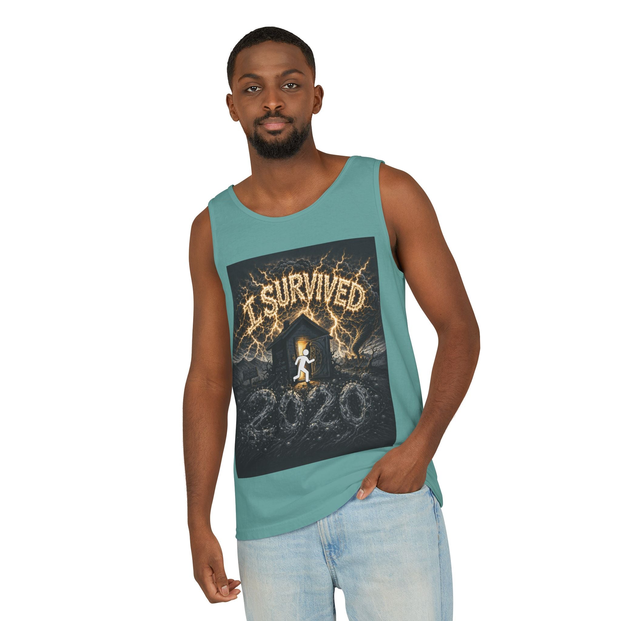 I Survived 2020 — Original Design Teaser Tee | Season 1 Premiere Drop Unisex Garment-Dyed Tank Top
