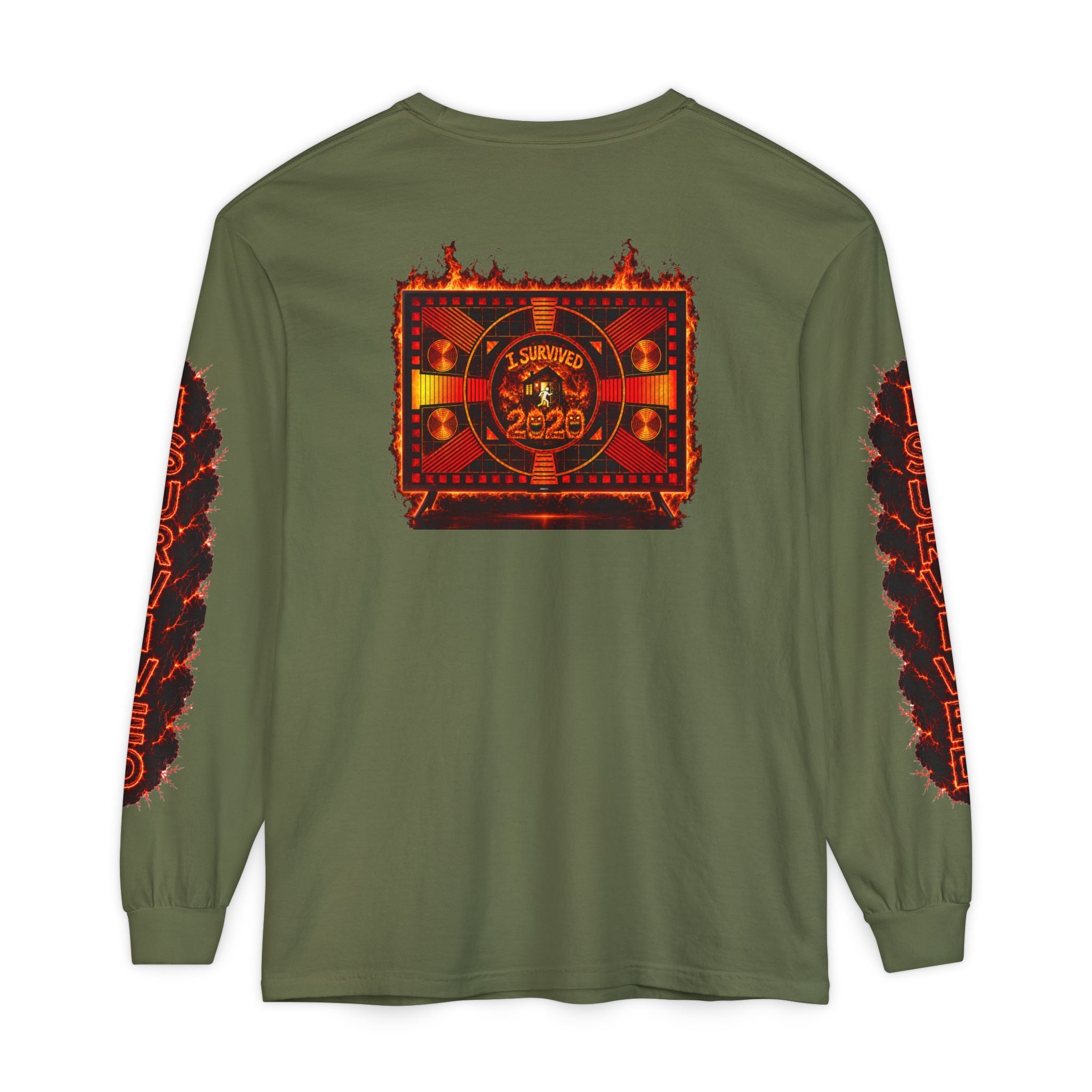 I Survived 2020 — "Please Stand By" Test Pattern Tee Special Edition Wildfire Signal Edition Summer Premiere Unisex Garment-Dyed Long Sleeve T-Shirt