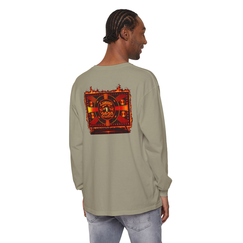 I Survived 2020 — "Please Stand By" Test Pattern Tee Wildfire Signal Edition Summer Premiere Unisex Garment-Dyed Long Sleeve T-Shirt