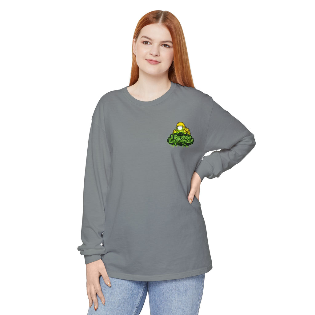 I Survived 2020 — "Please Stand By" Test Pattern Toxic Signal Tee Summer Premiere Unisex Garment-Dyed Long Sleeve T-Shirt