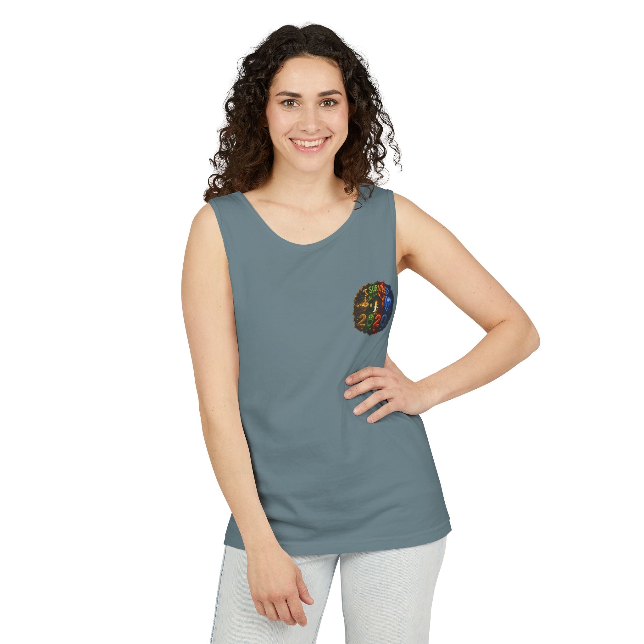 I Survived 2020 — "No Signal" Test Pattern Tee Alien Broadcast Finale Summer Premiere Unisex Garment-Dyed Tank Top